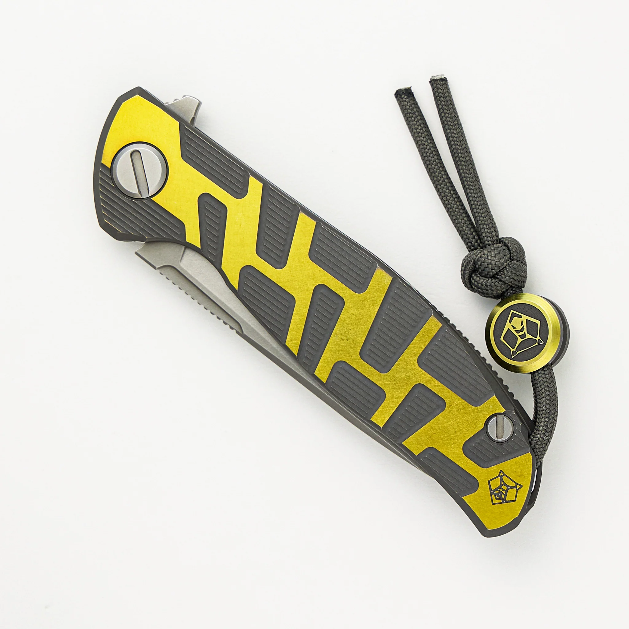 F95 T Pattern Gen 4 β Blade Show Edition β Grey-Yellow Ano Titanium Handle β M390 Blade β MRBS - Image 3