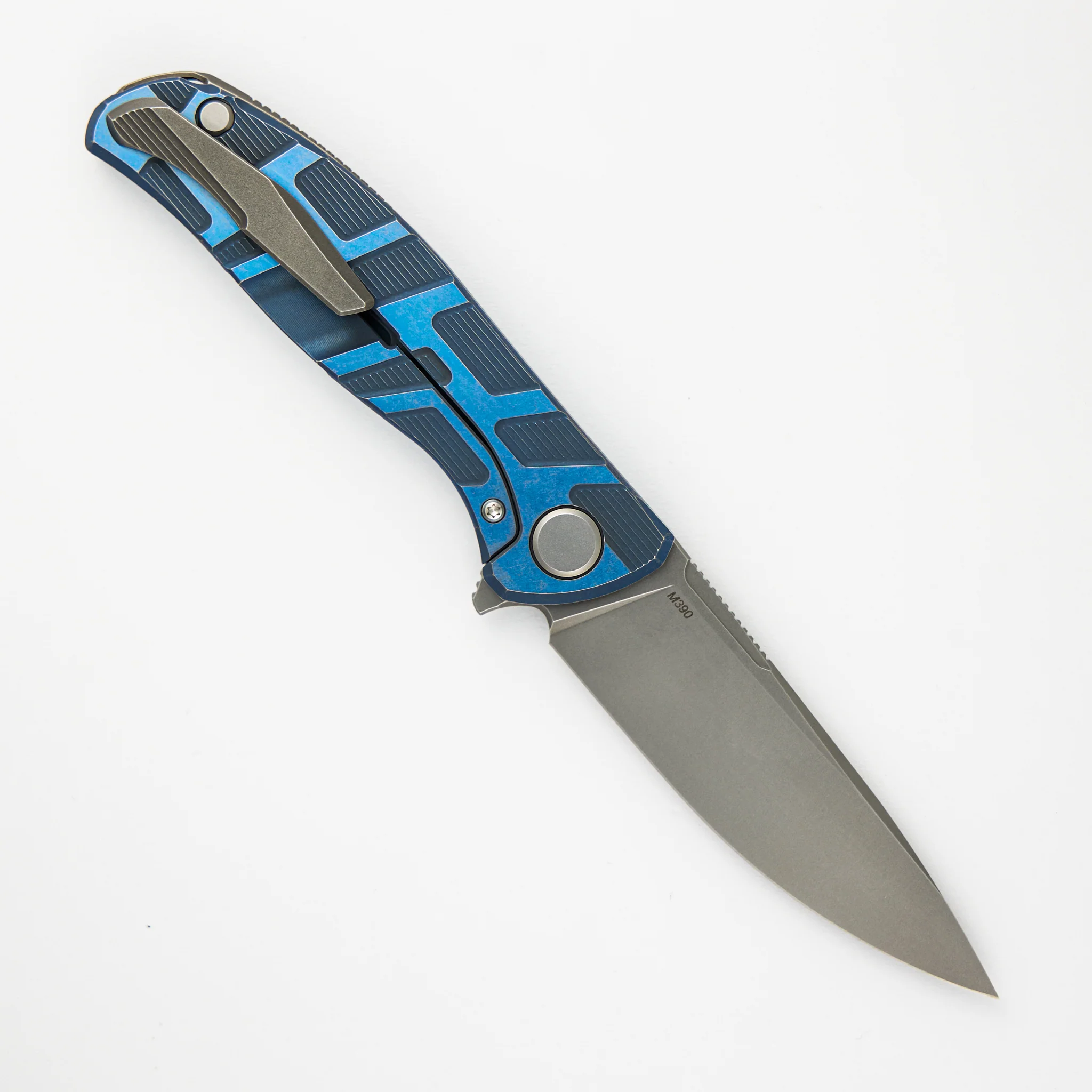 F95 T Pattern Gen. 4 – Blue Ano Titanium Handle – M390 Blade – MRBS - Image 2