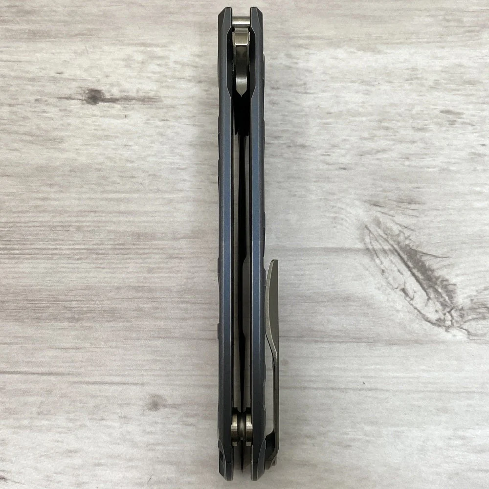 F95 "T" PATTERN - M390 BLADE - TITANIUM HANDLE W- SATIN FLATS - BLUE - MRBS - Image 8
