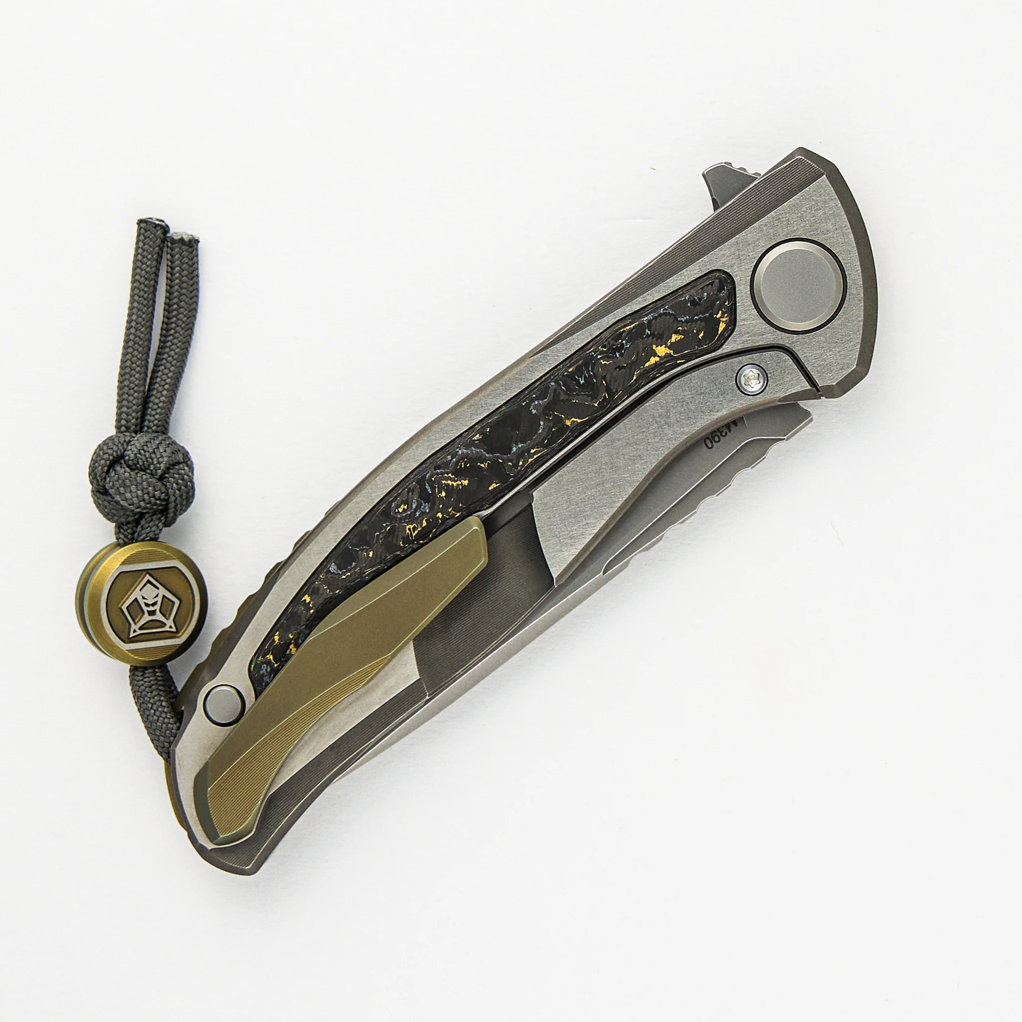 F95NL Gen. 5 - Blade Show Exclusive 2024 - M390 Blade - Titanium Handle - Golden Spark TechnoCarbo Inlays - MRBS - Completed - Image 4