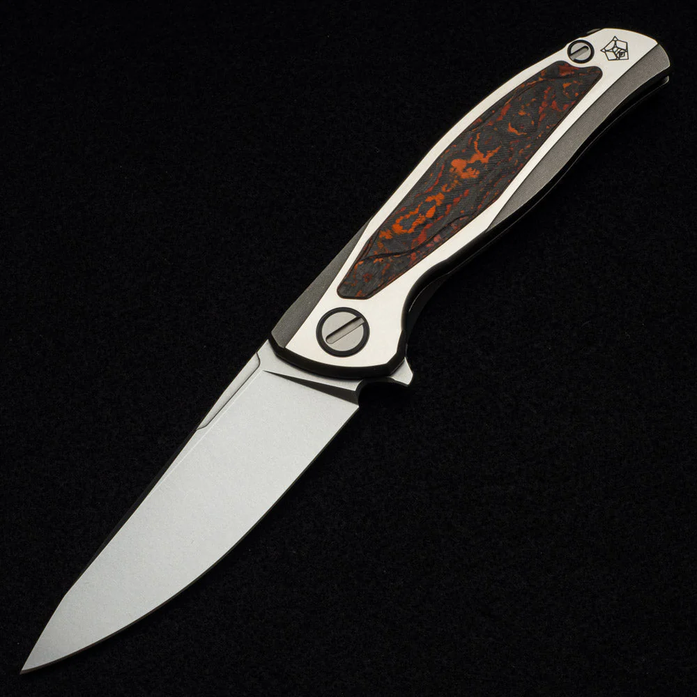 F95R NL - M390 BLADE - STONEWASHED TITANIUM HANDLE W- "MARS VALLEY" CARBON FIBER INLAY- MRBS