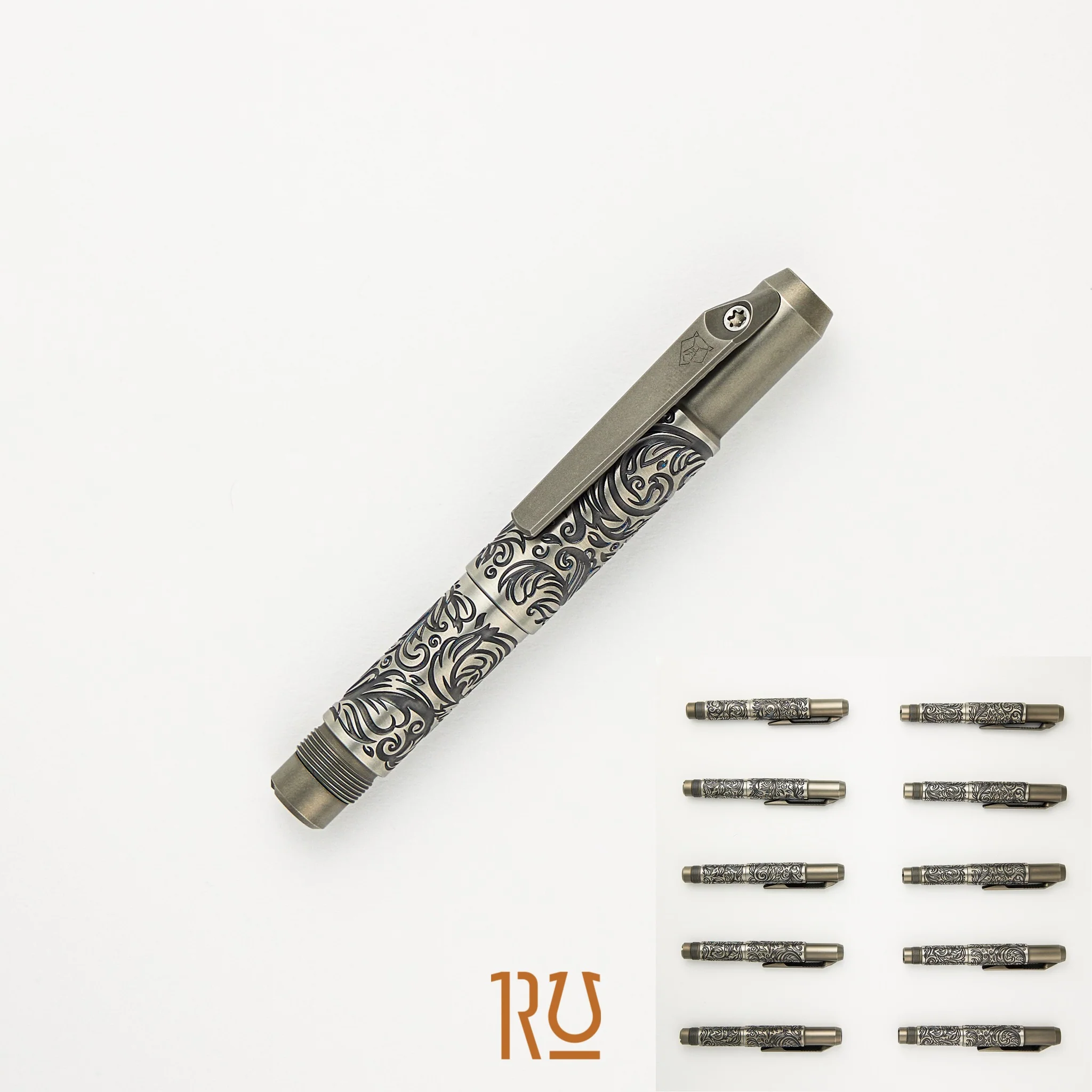 Shirogorov Knives / Ti2 Design Titanium Tool Pen - "Scroll" Engraved - Completed