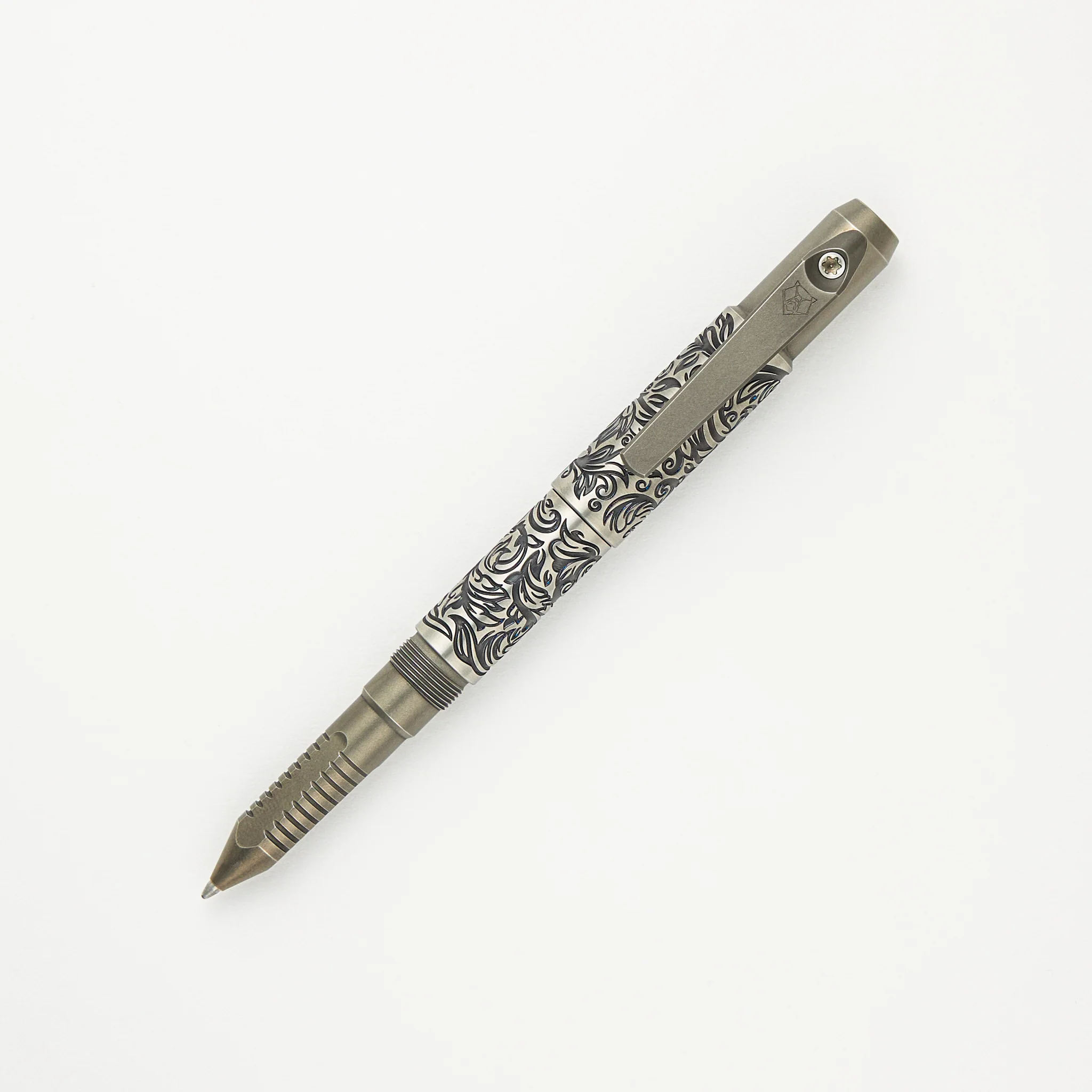 Shirogorov Knives / Ti2 Design Titanium Tool Pen - "Scroll" Engraved - Completed - Image 4