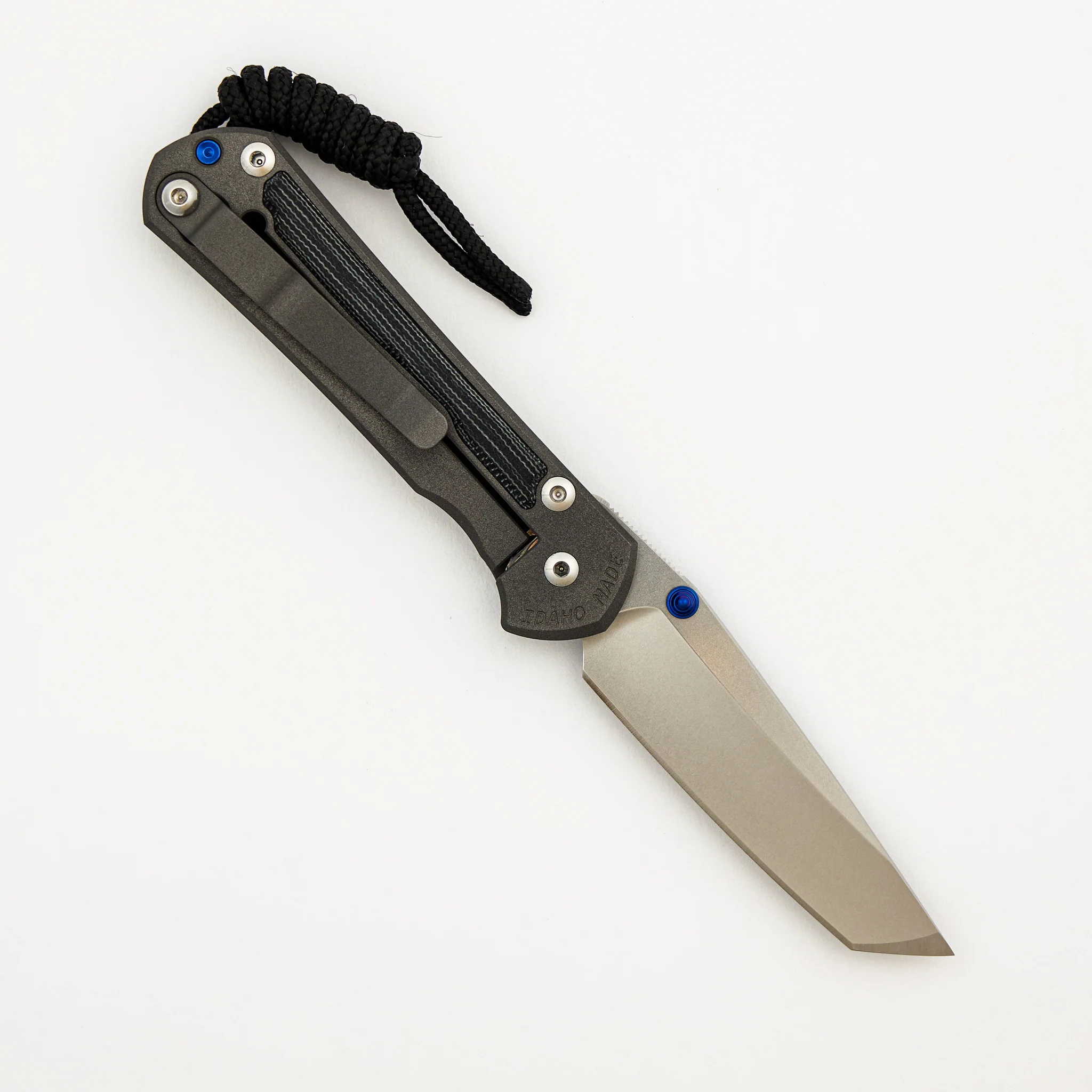 Small Sebenza 31 - Black Canvas Micarta Inlay - Tanto CPM MagnaCut Blade - Blue Double Thumb Lugs - Image 2