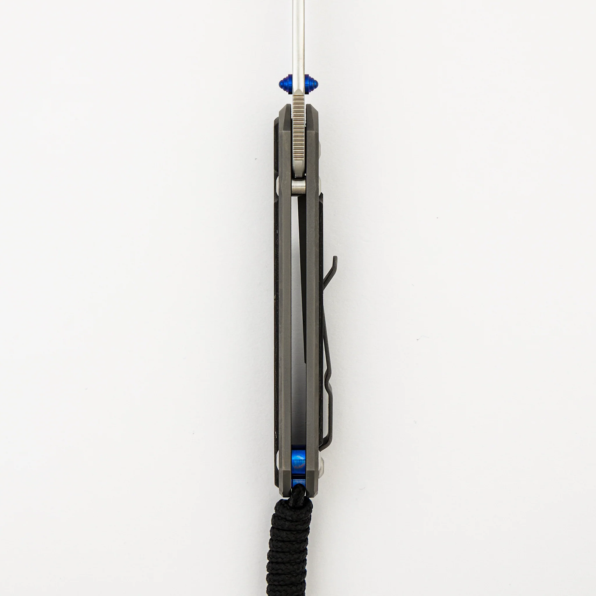 Small Sebenza 31 - Bog Oak Inlay - Drop Point Polished CPM MagnaCut Blade - Blue Double Thumb Lugs - Image 14