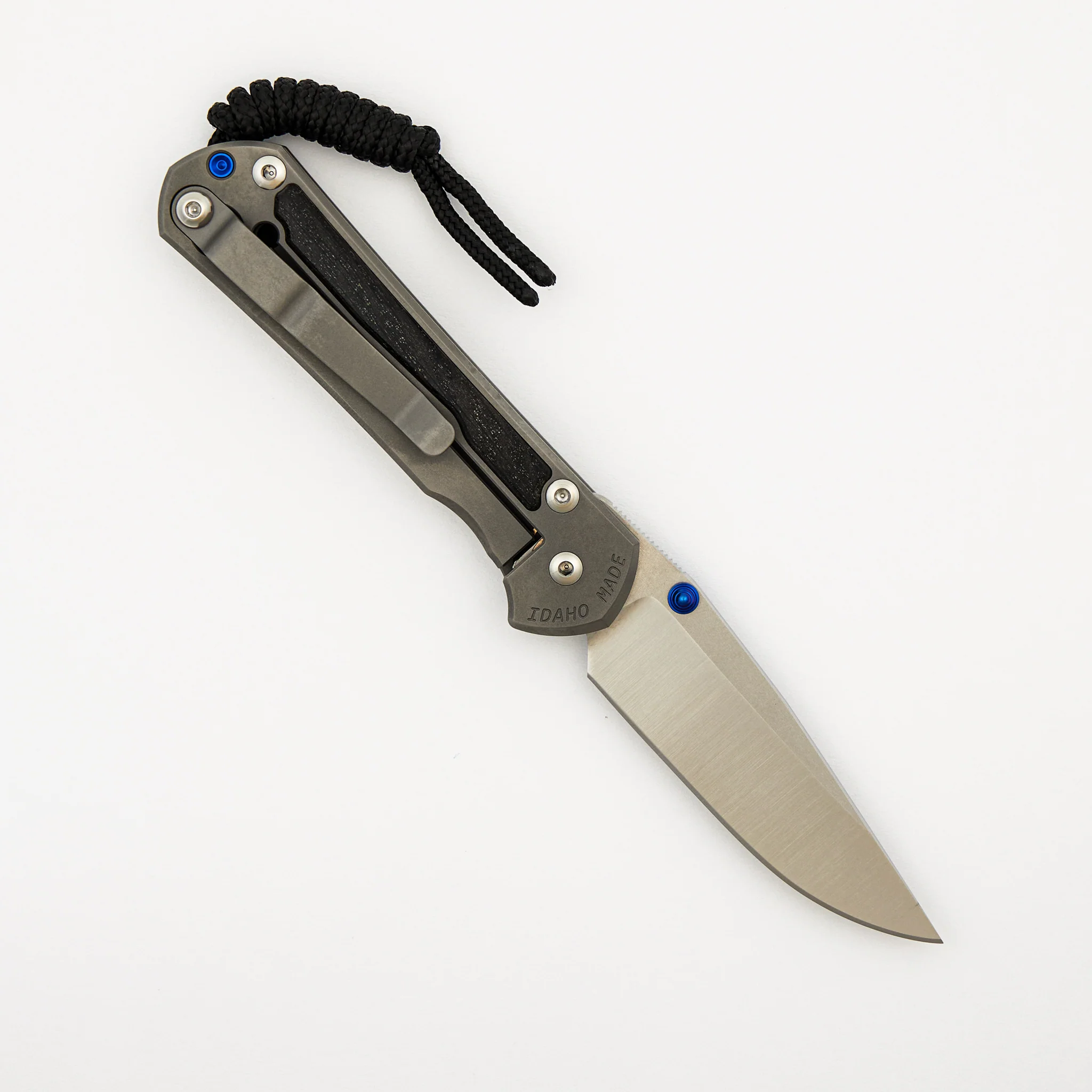 Small Sebenza 31 - Bog Oak Inlay - Drop Point Polished CPM MagnaCut Blade - Blue Double Thumb Lugs - Image 2