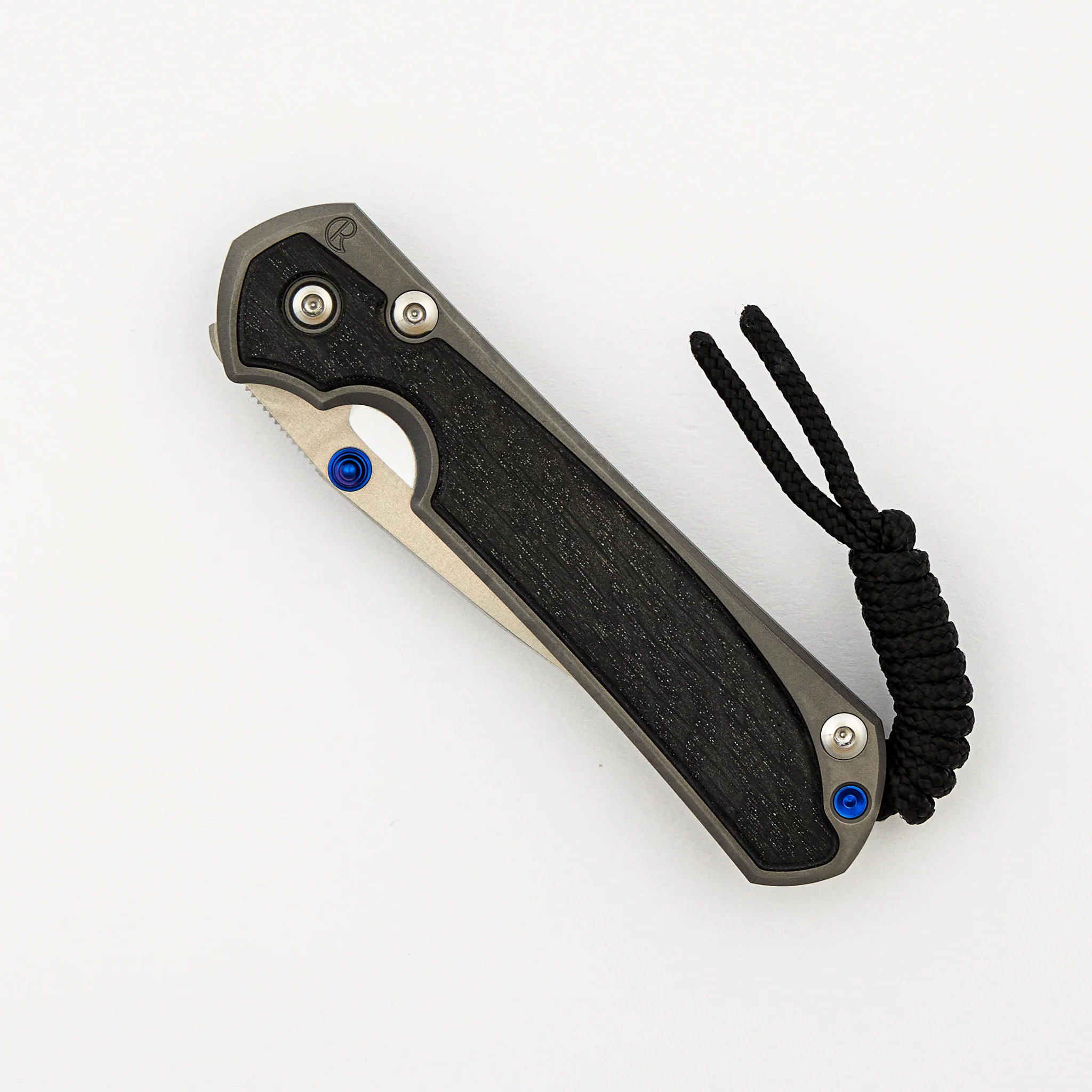 Small Sebenza 31 - Bog Oak Inlay - Drop Point Polished CPM MagnaCut Blade - Blue Double Thumb Lugs - Image 3