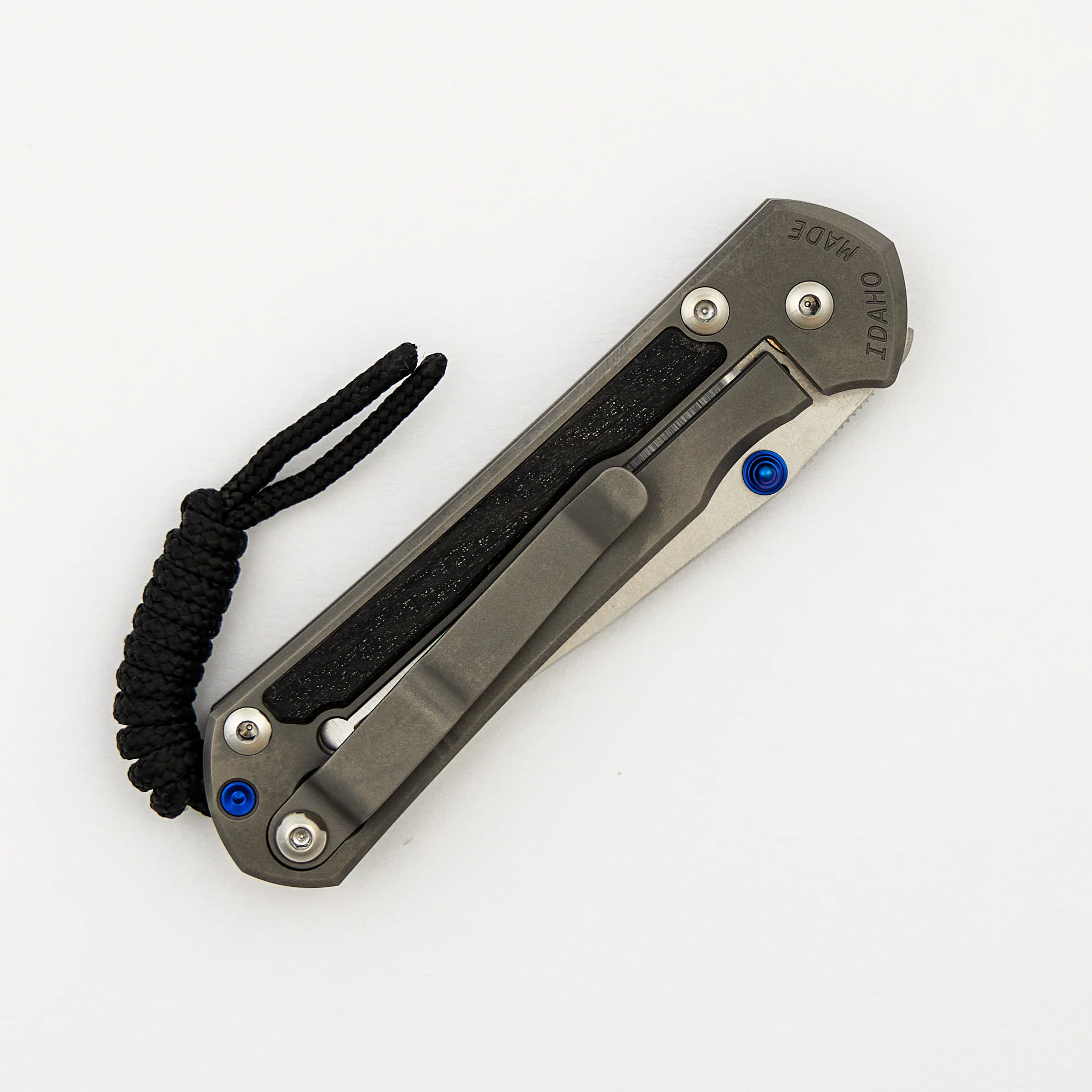 Small Sebenza 31 - Bog Oak Inlay - Drop Point Polished CPM MagnaCut Blade - Blue Double Thumb Lugs - Image 4