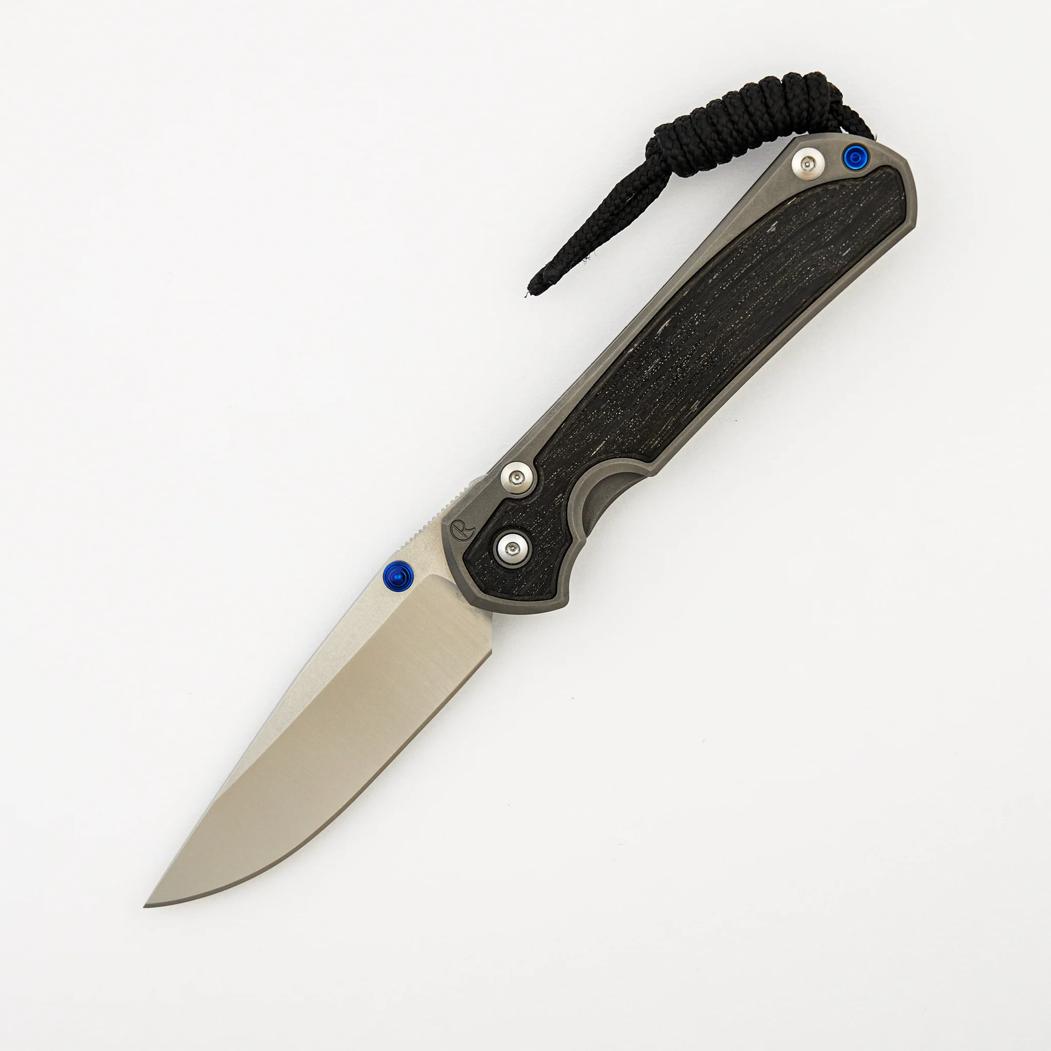 Small Sebenza 31 - Bog Oak Inlay - Drop Point Polished CPM MagnaCut Blade - Blue Double Thumb Lugs - Image 8