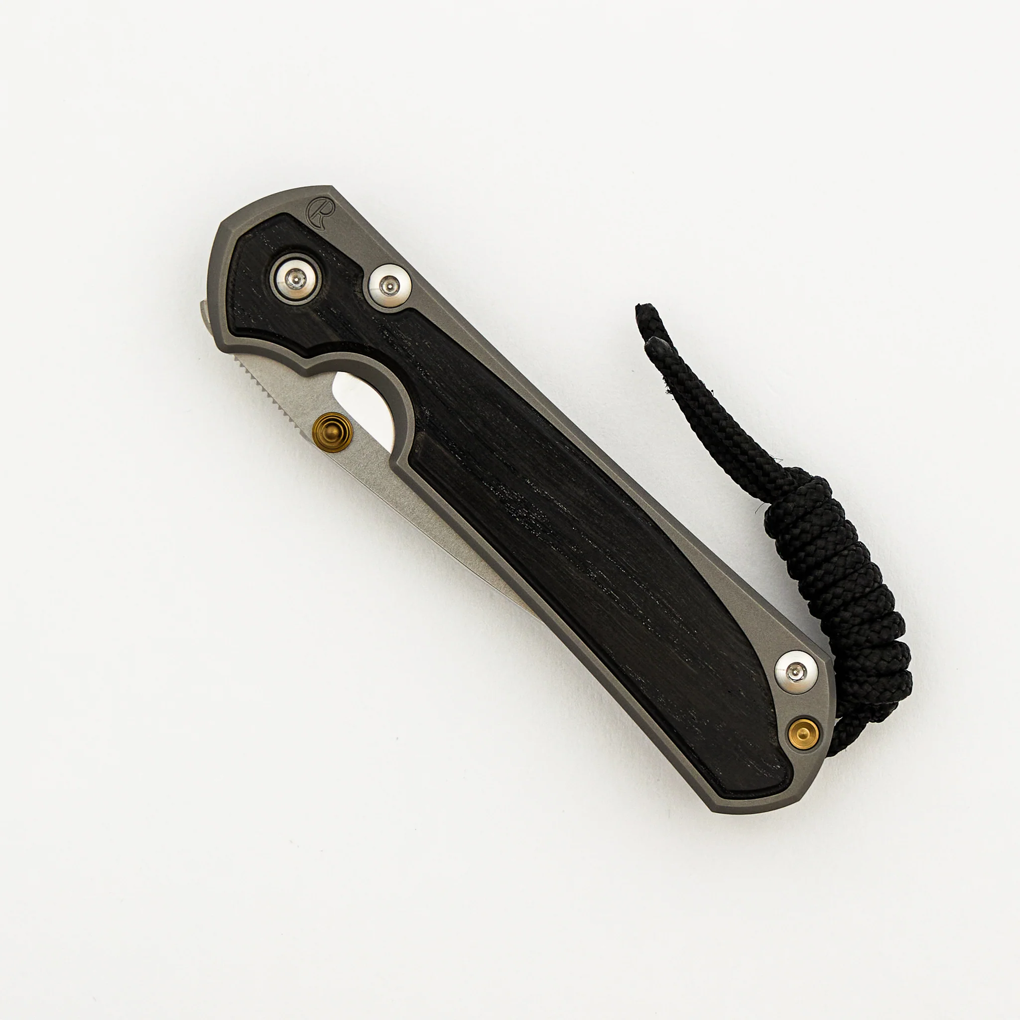 Small Sebenza 31 - Bog Oak Inlay - Drop Point Polished CPM MagnaCut Blade - Gold Double Thumb Lugs - Image 38