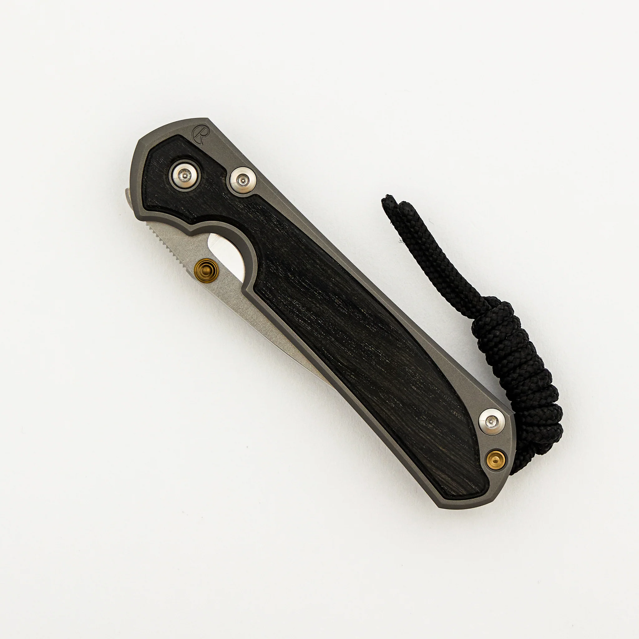 Small Sebenza 31 - Bog Oak Inlay - Drop Point Polished CPM MagnaCut Blade - Gold Double Thumb Lugs - Image 45
