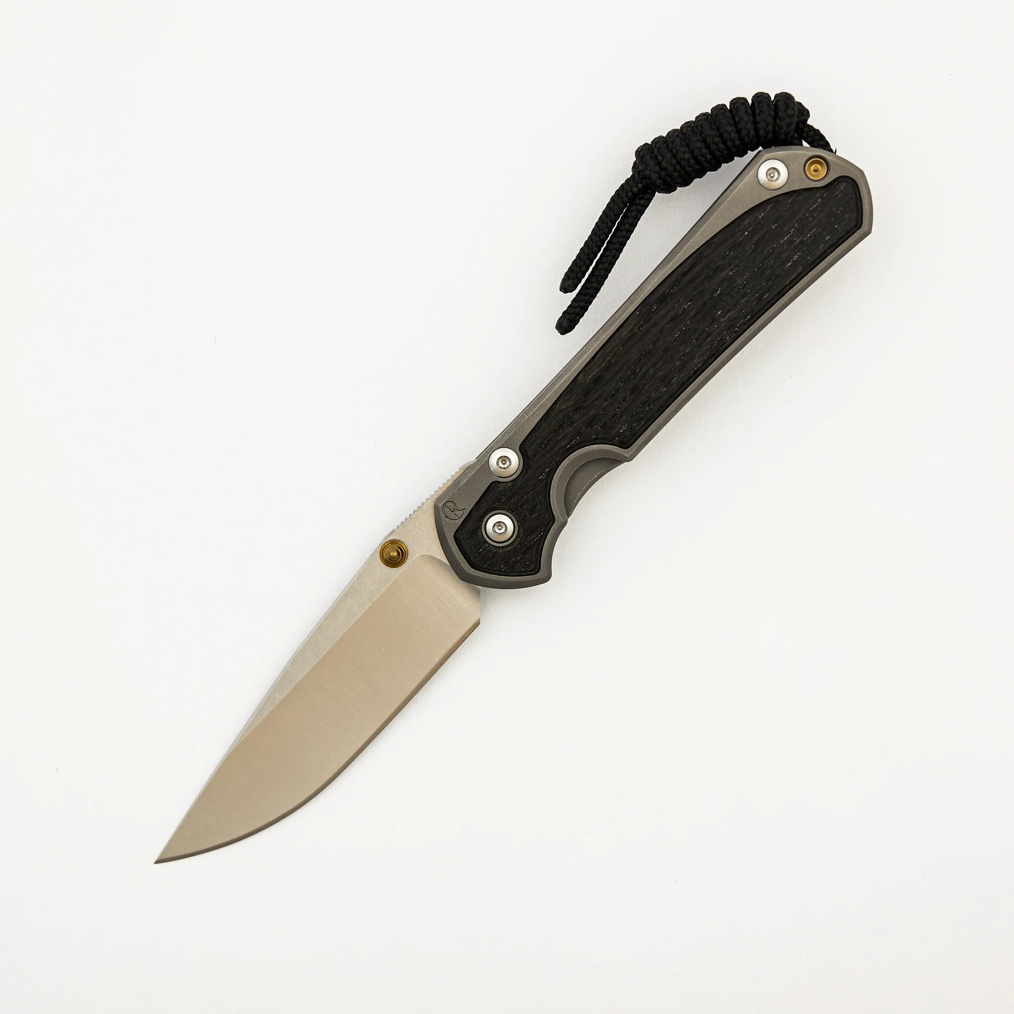 Small Sebenza 31 - Bog Oak Inlay - Drop Point Polished CPM MagnaCut Blade - Gold Single Thumb Lug - Image 29