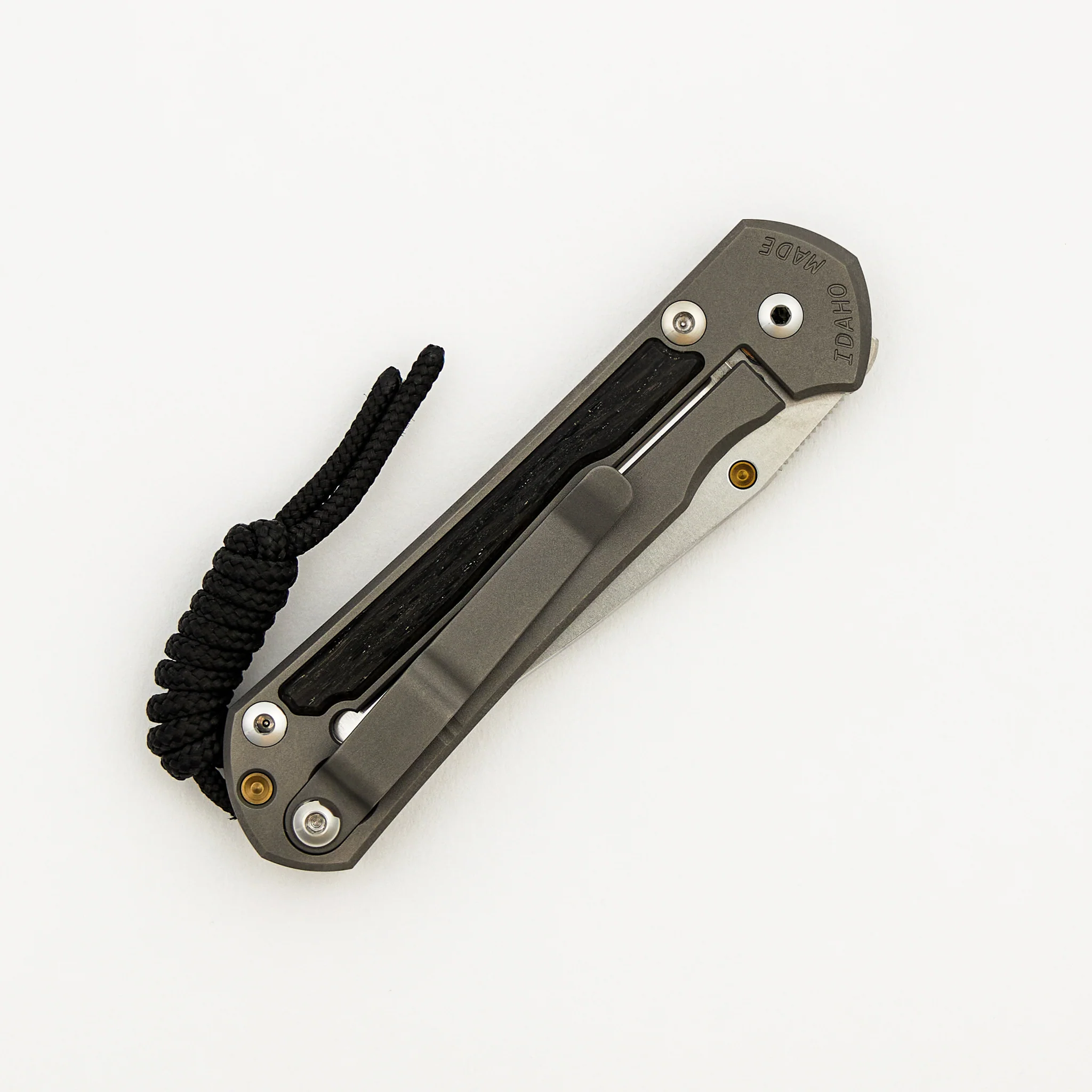 Small Sebenza 31 - Bog Oak Inlay - Drop Point Polished CPM MagnaCut Blade - Gold Single Thumb Lug - Image 32