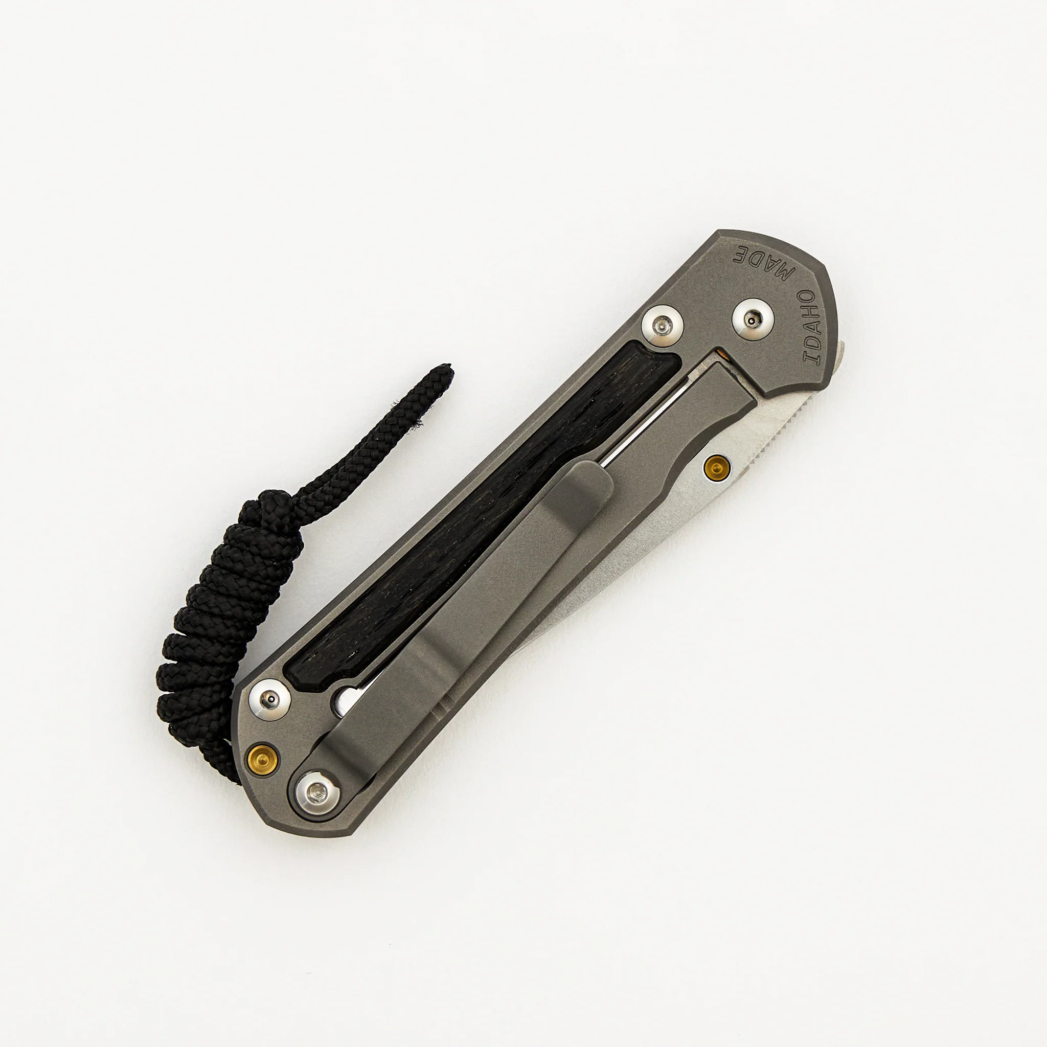 Small Sebenza 31 - Bog Oak Inlay - Drop Point Polished CPM MagnaCut Blade - Gold Single Thumb Lug - Image 4