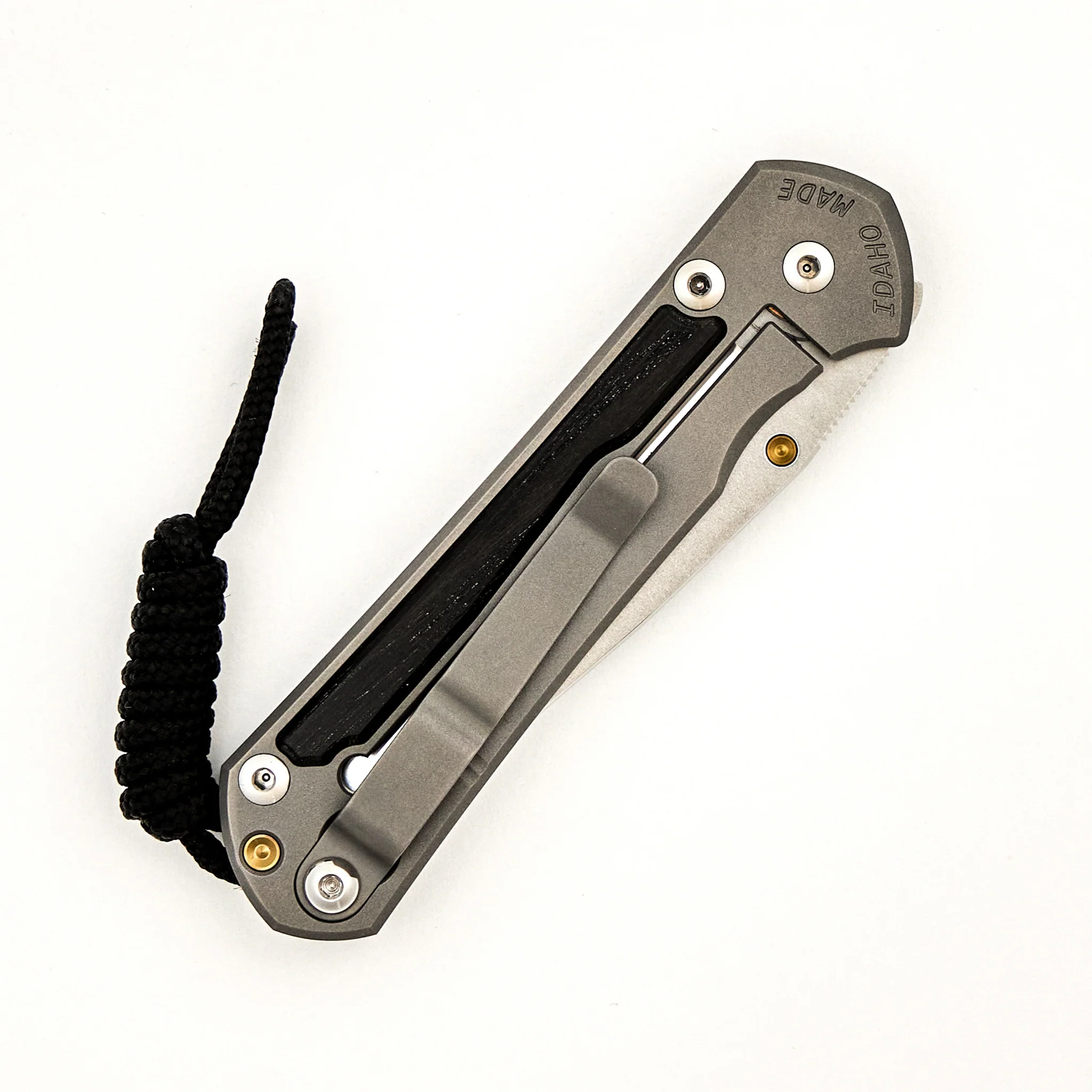 Small Sebenza 31 - Bog Oak Inlay - Drop Point Polished CPM MagnaCut Blade - Gold Single Thumb Lug - Image 46