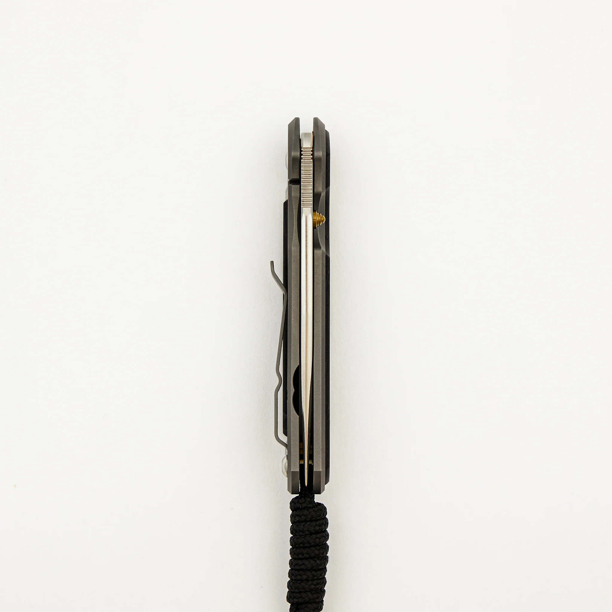 Small Sebenza 31 - Bog Oak Inlay - Drop Point Polished CPM MagnaCut Blade - Gold Single Thumb Lug - Image 5