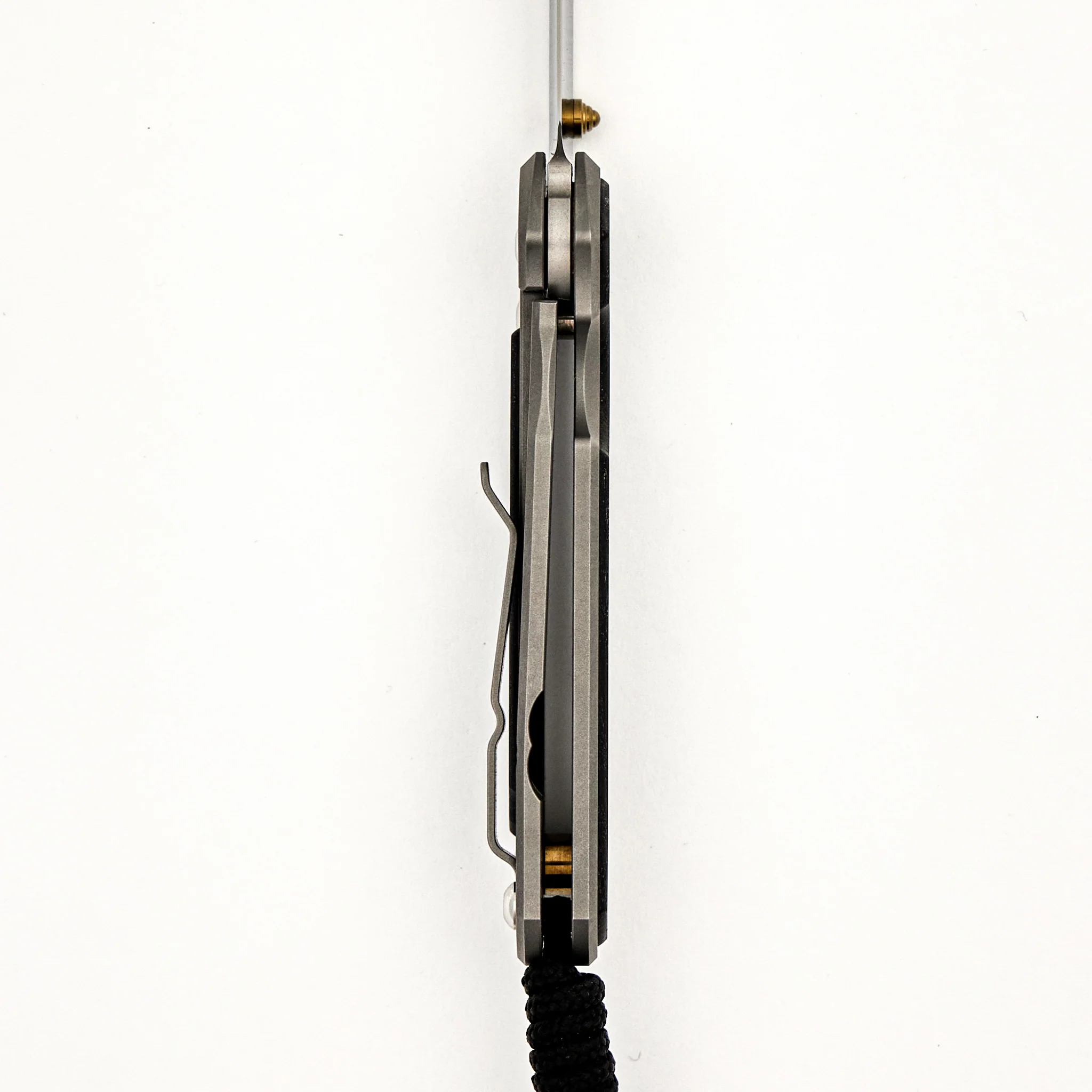 Small Sebenza 31 - Bog Oak Inlay - Drop Point Polished CPM MagnaCut Blade - Gold Single Thumb Lug - Image 55