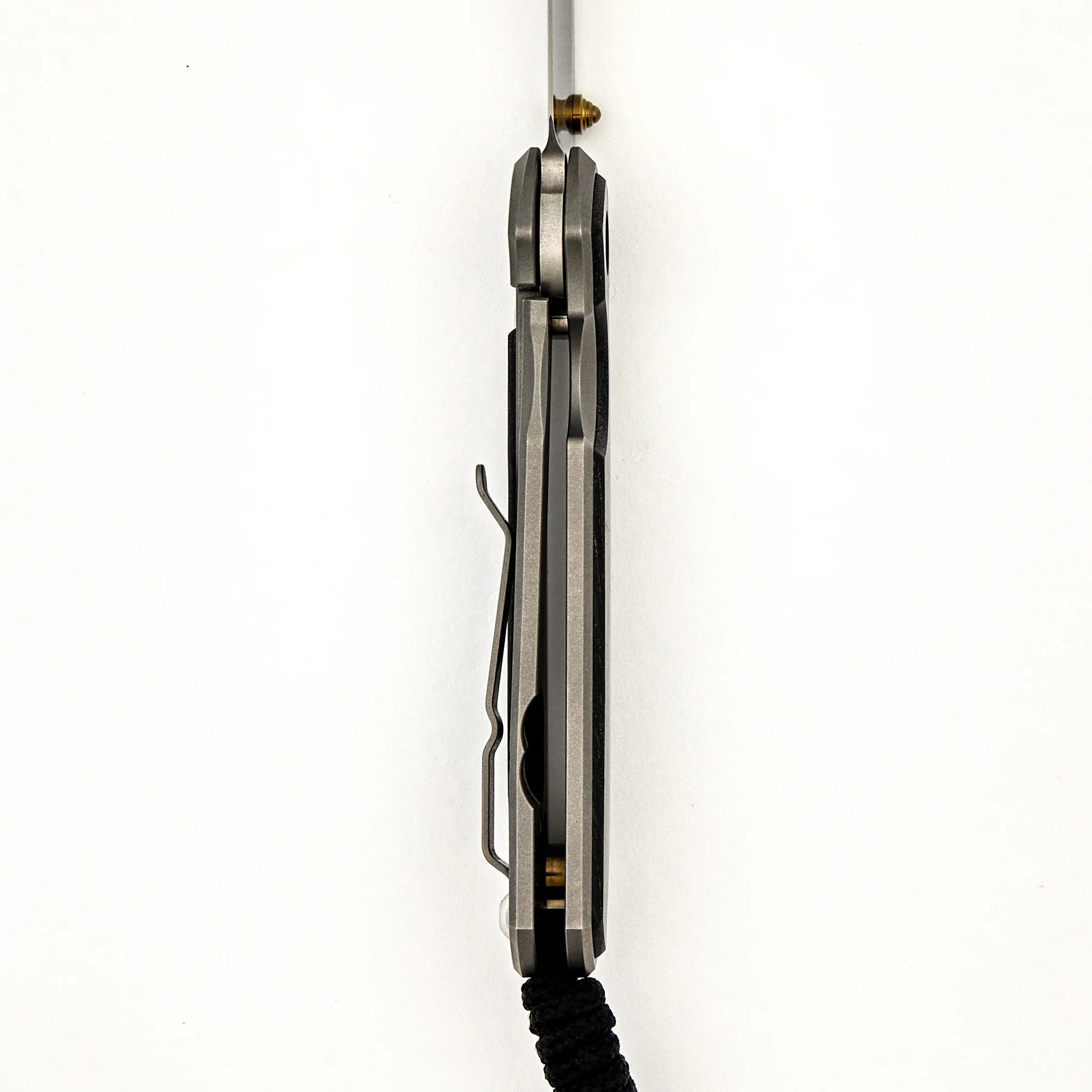 Small Sebenza 31 - Bog Oak Inlay - Drop Point Polished CPM MagnaCut Blade - Gold Single Thumb Lug - Image 69