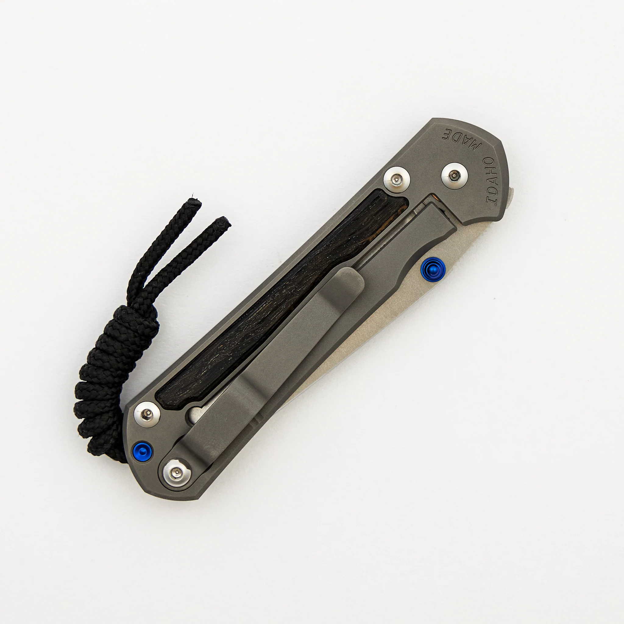Small Sebenza 31 - Bog Oak Inlay - Tanto CPM MagnaCut Blade - Blue Double Thumb Lugs - Image 11