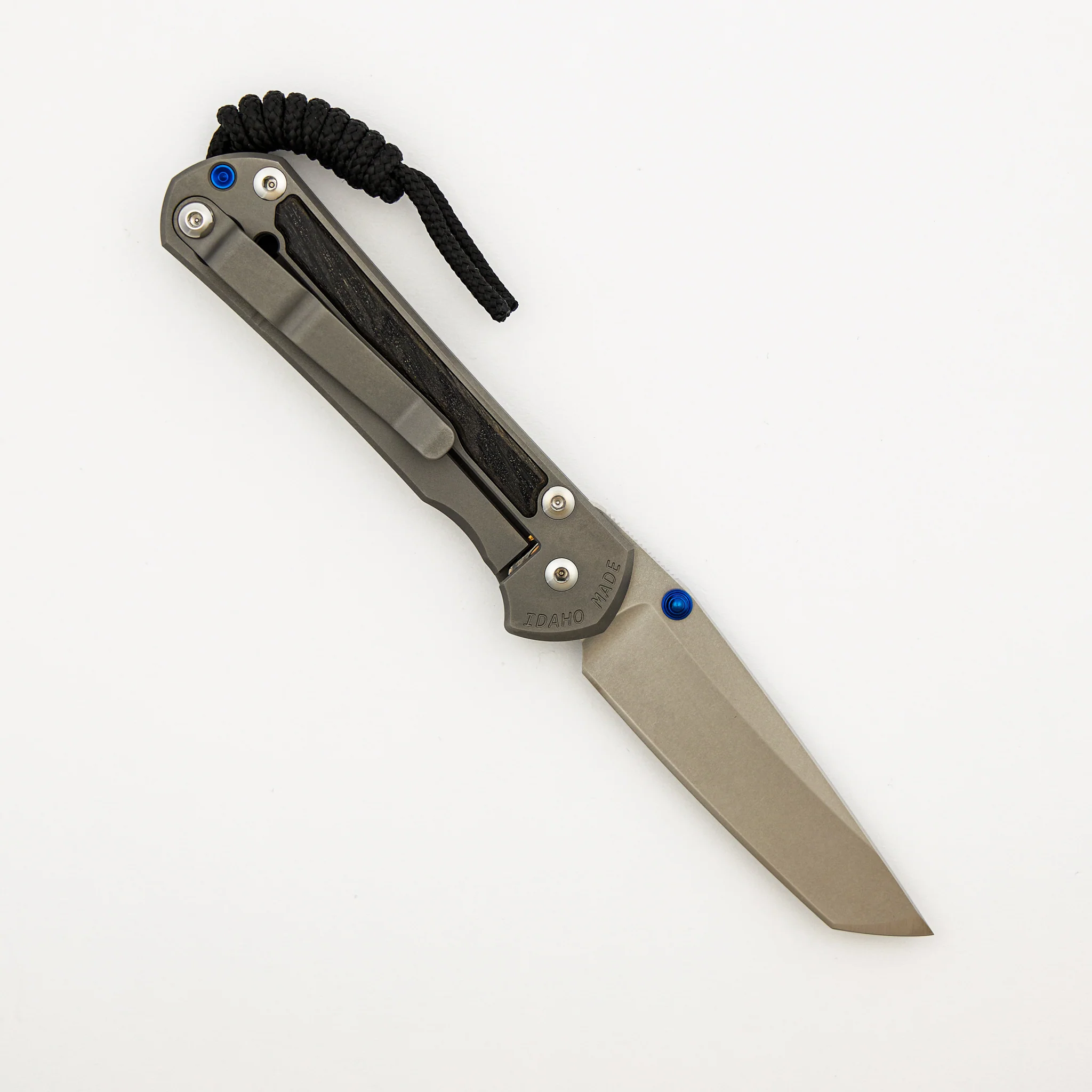 Small Sebenza 31 - Bog Oak Inlay - Tanto CPM MagnaCut Blade - Blue Double Thumb Lugs - Image 2