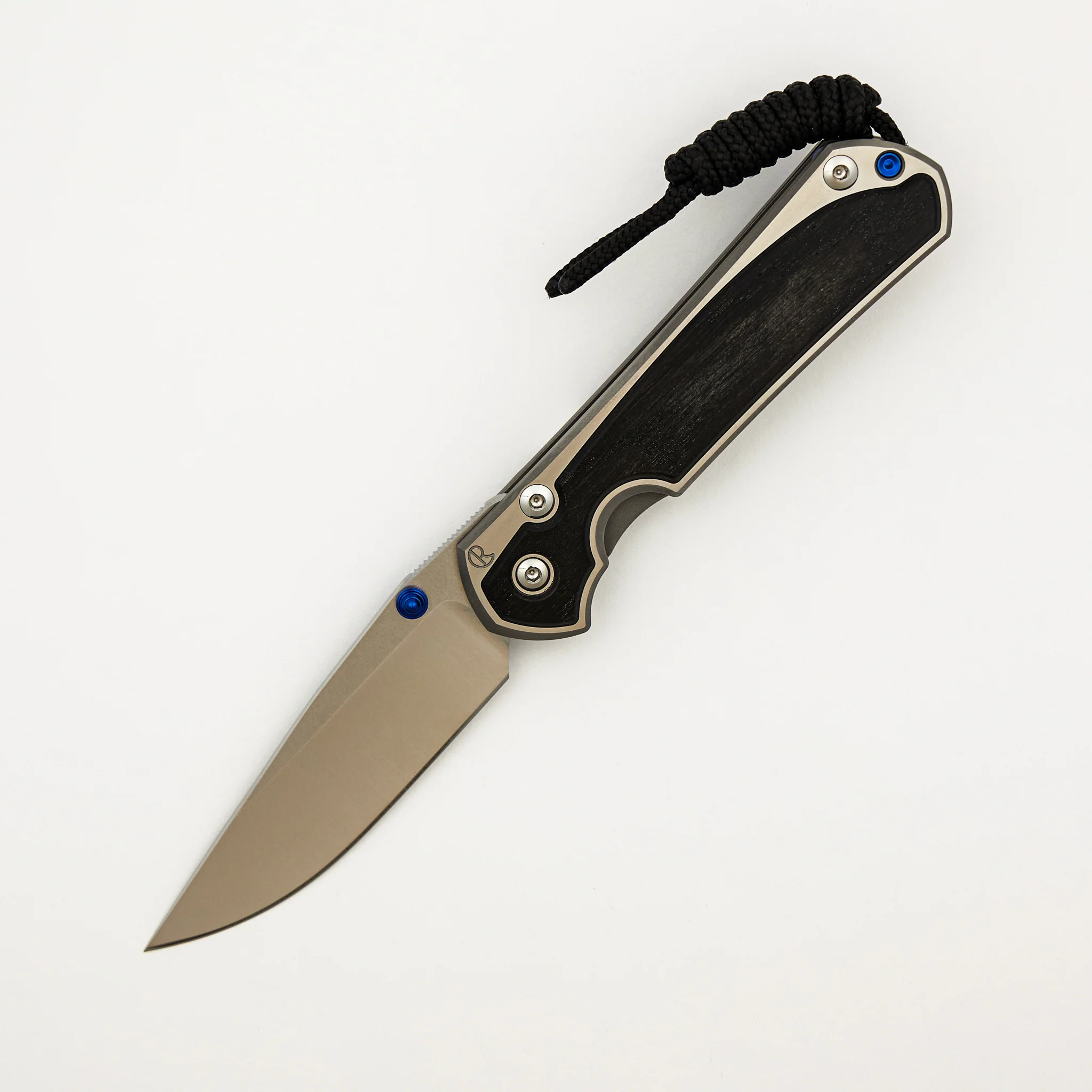 Small Sebenza 31 - Bog Oak Inlay W/ Polished Handle - Drop Point Polished CPM MagnaCut Blade - Blue Double Thumb Lugs - Image 8