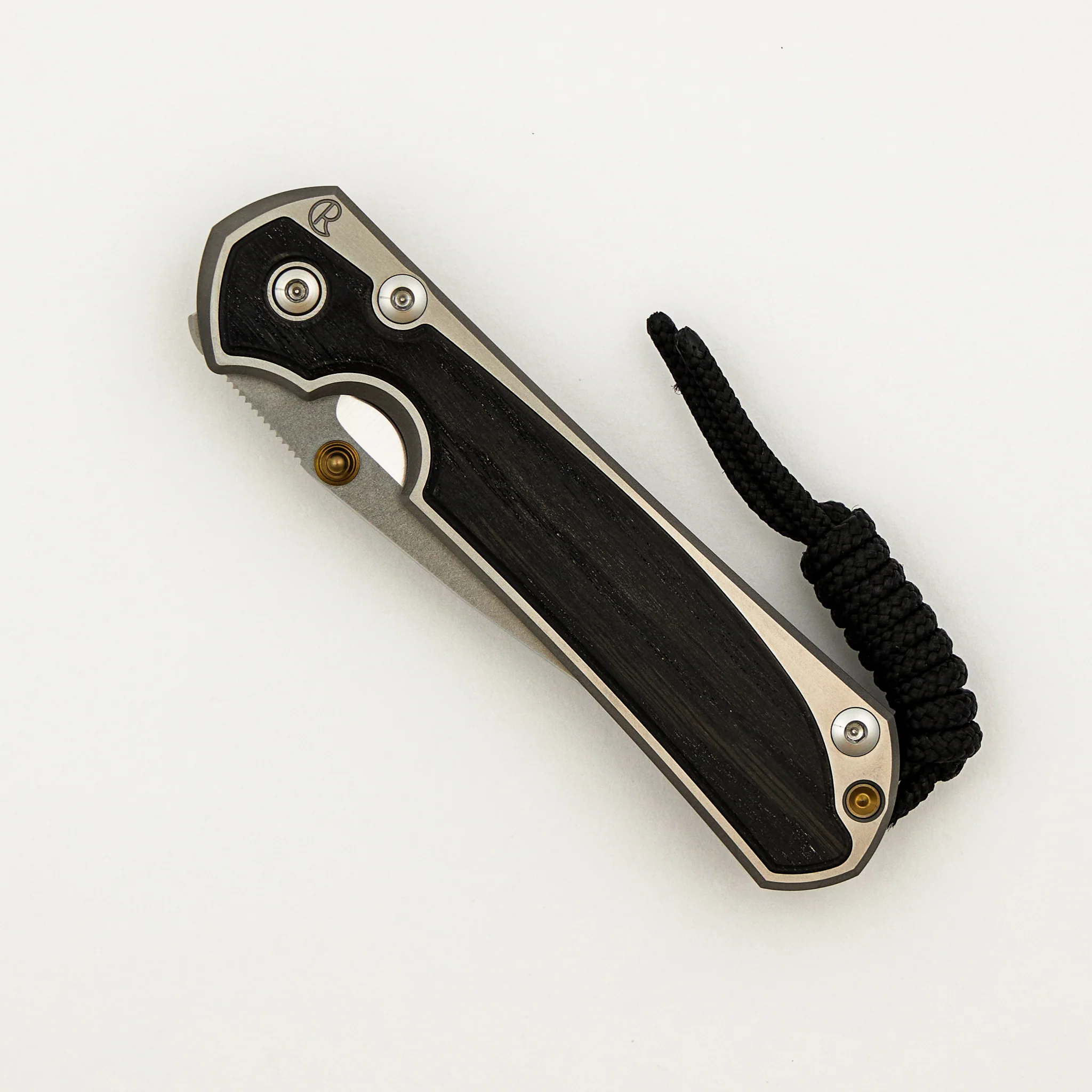 Small Sebenza 31 - Bog Oak Inlay W/ Polished Handle - Drop Point Polished CPM MagnaCut Blade - Gold Double Thumb Lugs - Image 10