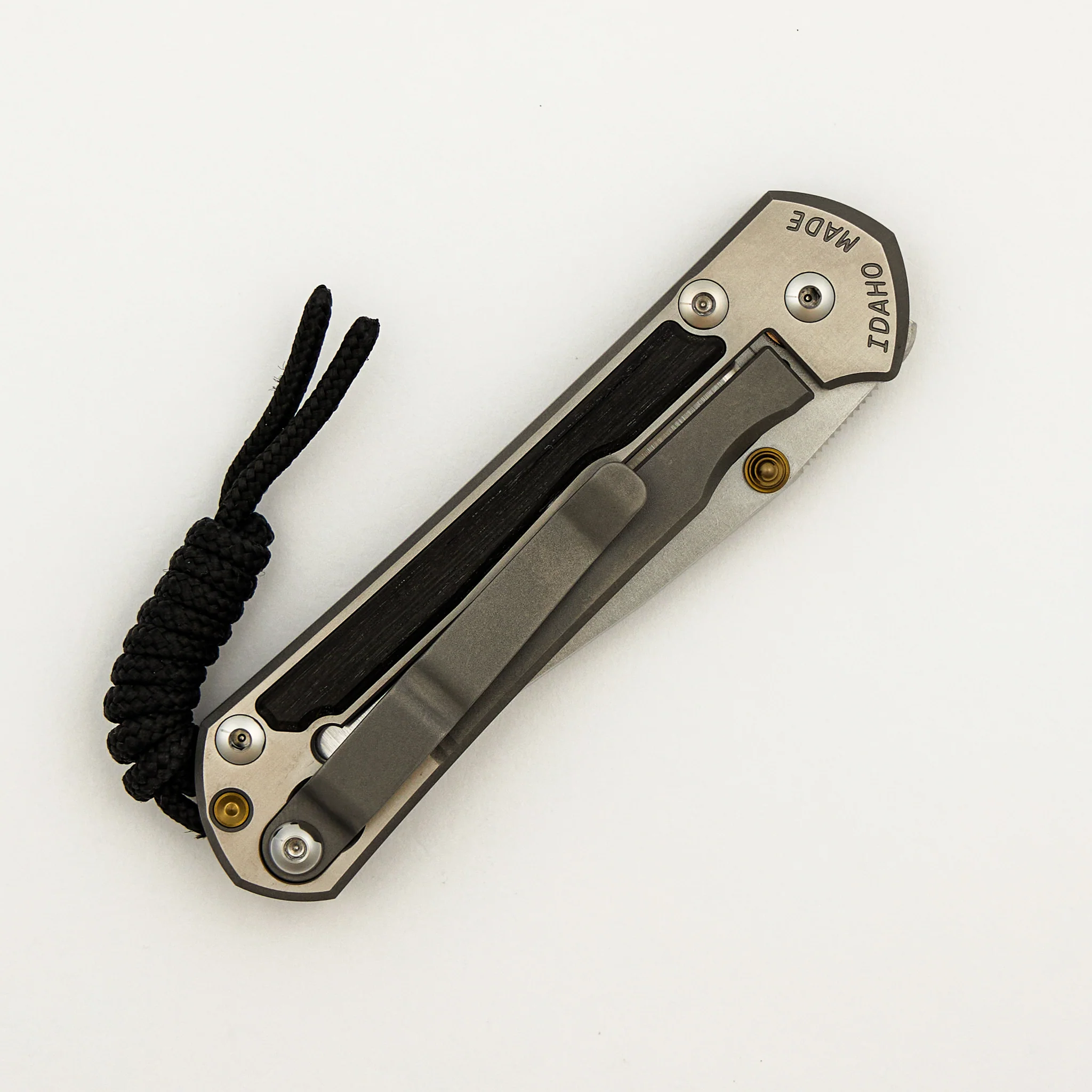 Small Sebenza 31 - Bog Oak Inlay W/ Polished Handle - Drop Point Polished CPM MagnaCut Blade - Gold Double Thumb Lugs - Image 4