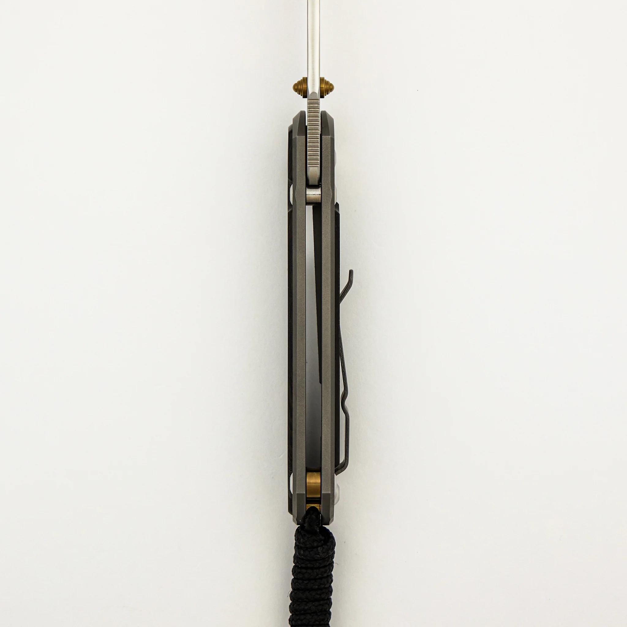 Small Sebenza 31 - Bog Oak Inlay W/ Polished Handle - Drop Point Polished CPM MagnaCut Blade - Gold Double Thumb Lugs - Image 7
