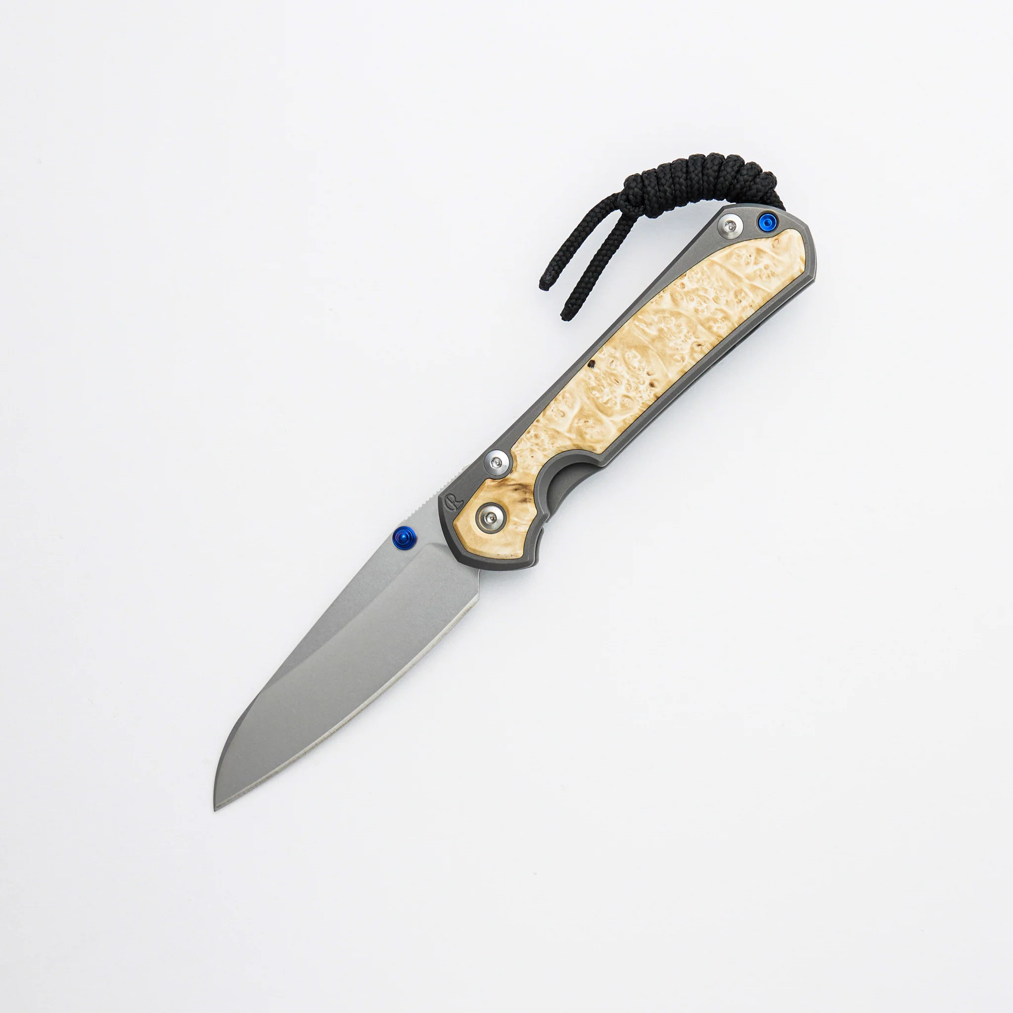 Small Sebenza 31 - Box Elder Inlay - Insingo CPM MagnaCut Blade - Blue Double Thumb Lugs - Image 15
