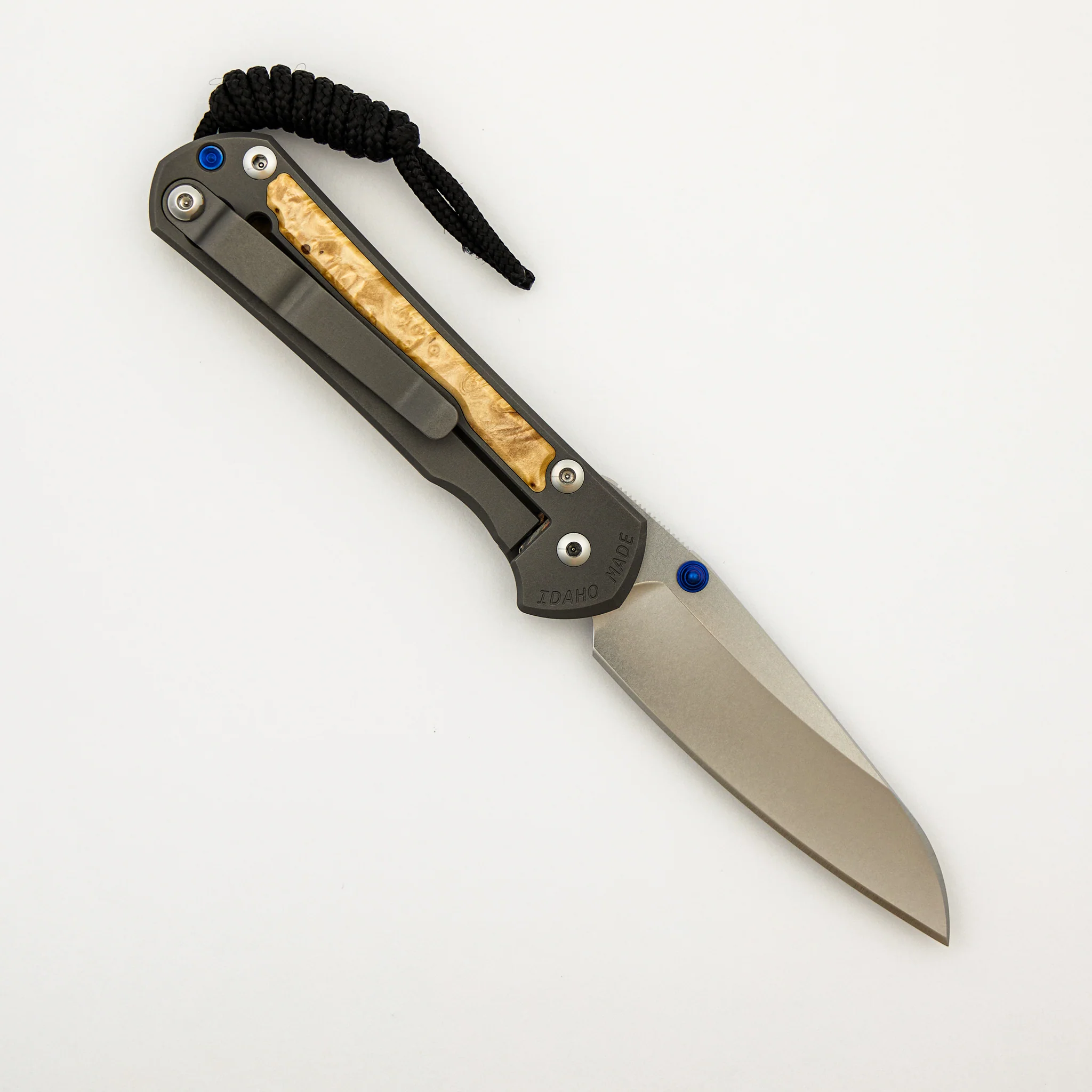 Small Sebenza 31 - Box Elder Inlay - Insingo CPM MagnaCut Blade - Blue Double Thumb Lugs - Image 23