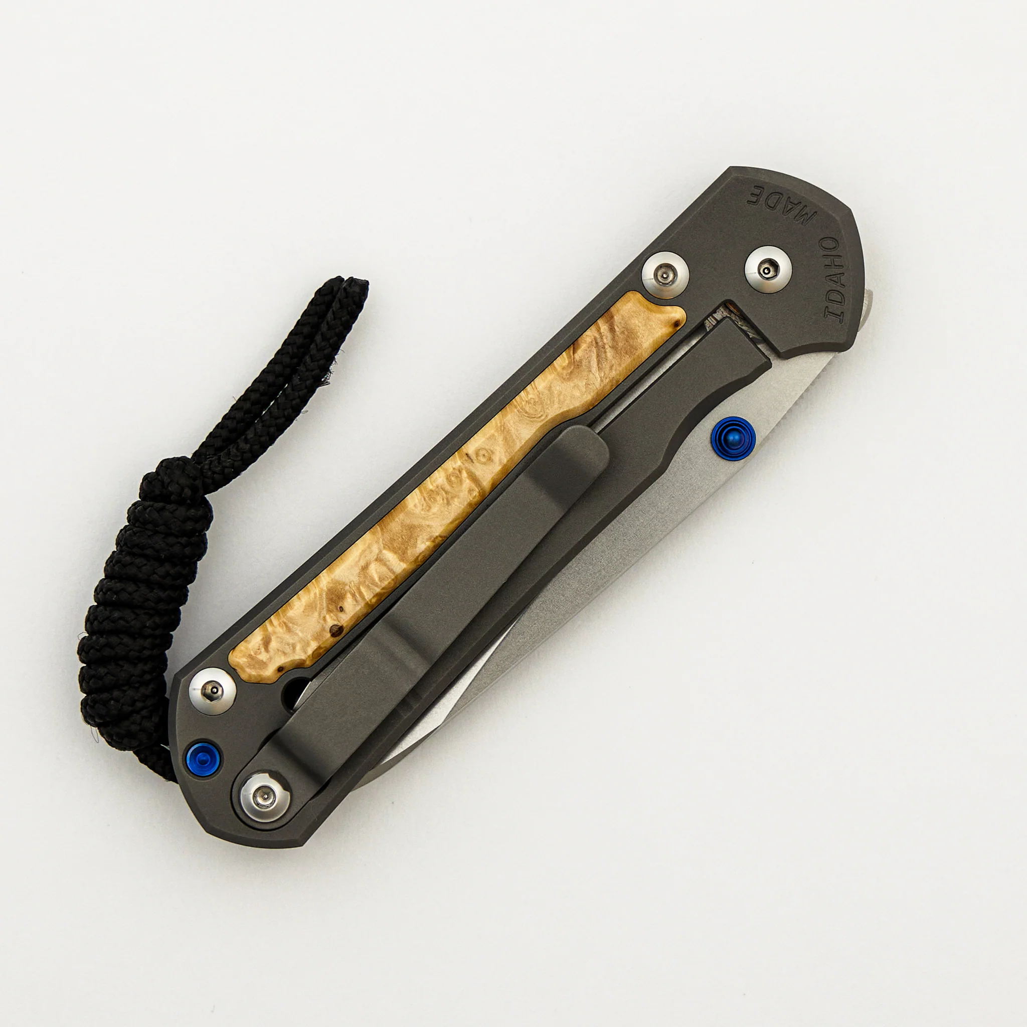 Small Sebenza 31 - Box Elder Inlay - Insingo CPM MagnaCut Blade - Blue Double Thumb Lugs - Image 25