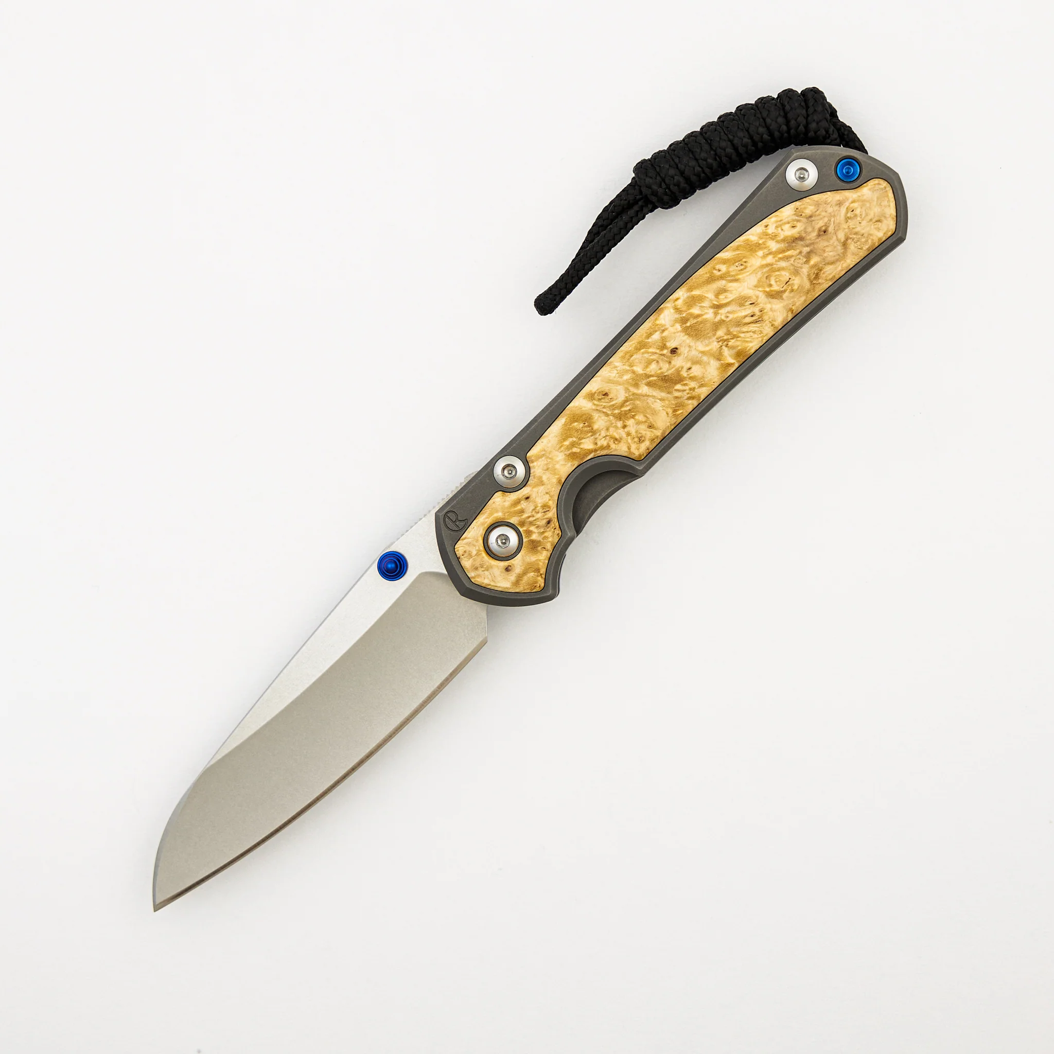 Small Sebenza 31 - Box Elder Inlay - Insingo CPM MagnaCut Blade - Blue Double Thumb Lugs - Image 8