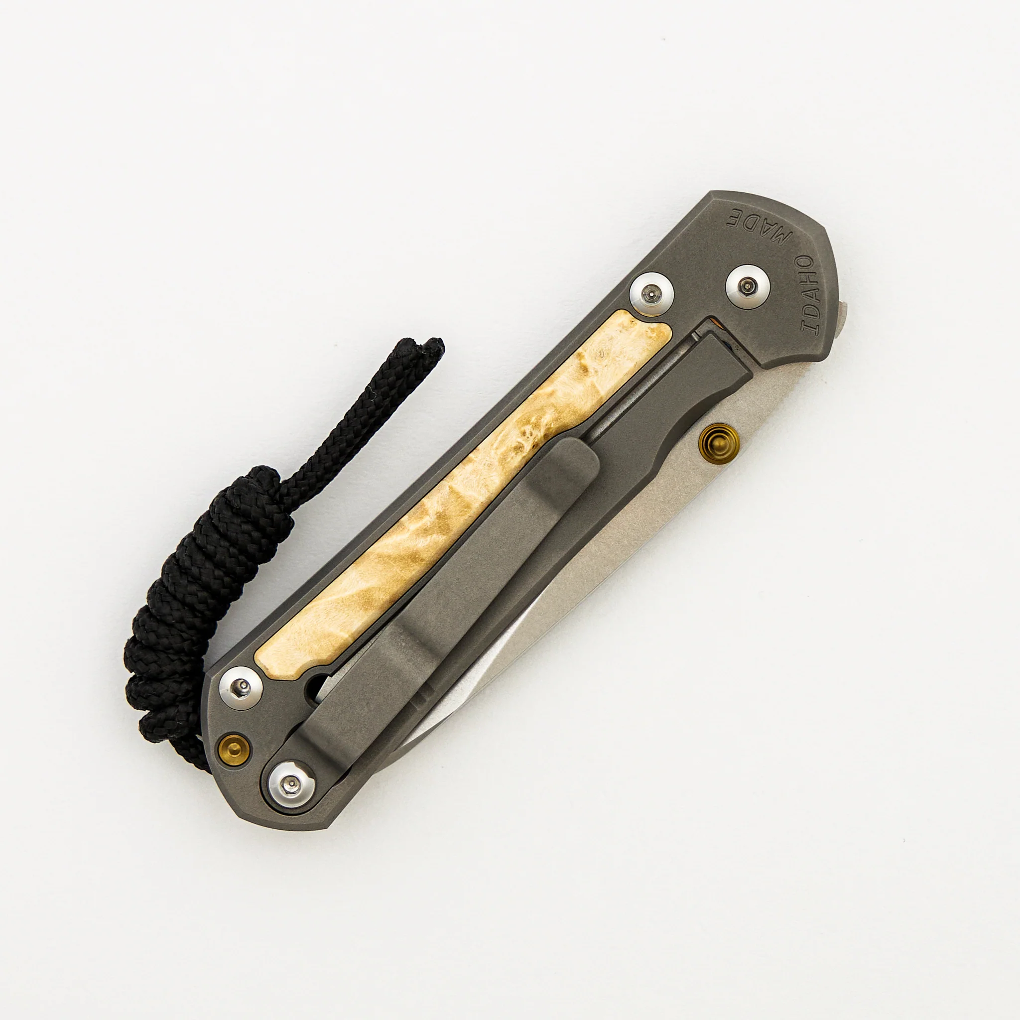 Small Sebenza 31 - Box Elder Inlay - Insingo CPM MagnaCut Blade - Gold Double Thumb Lugs - Image 4