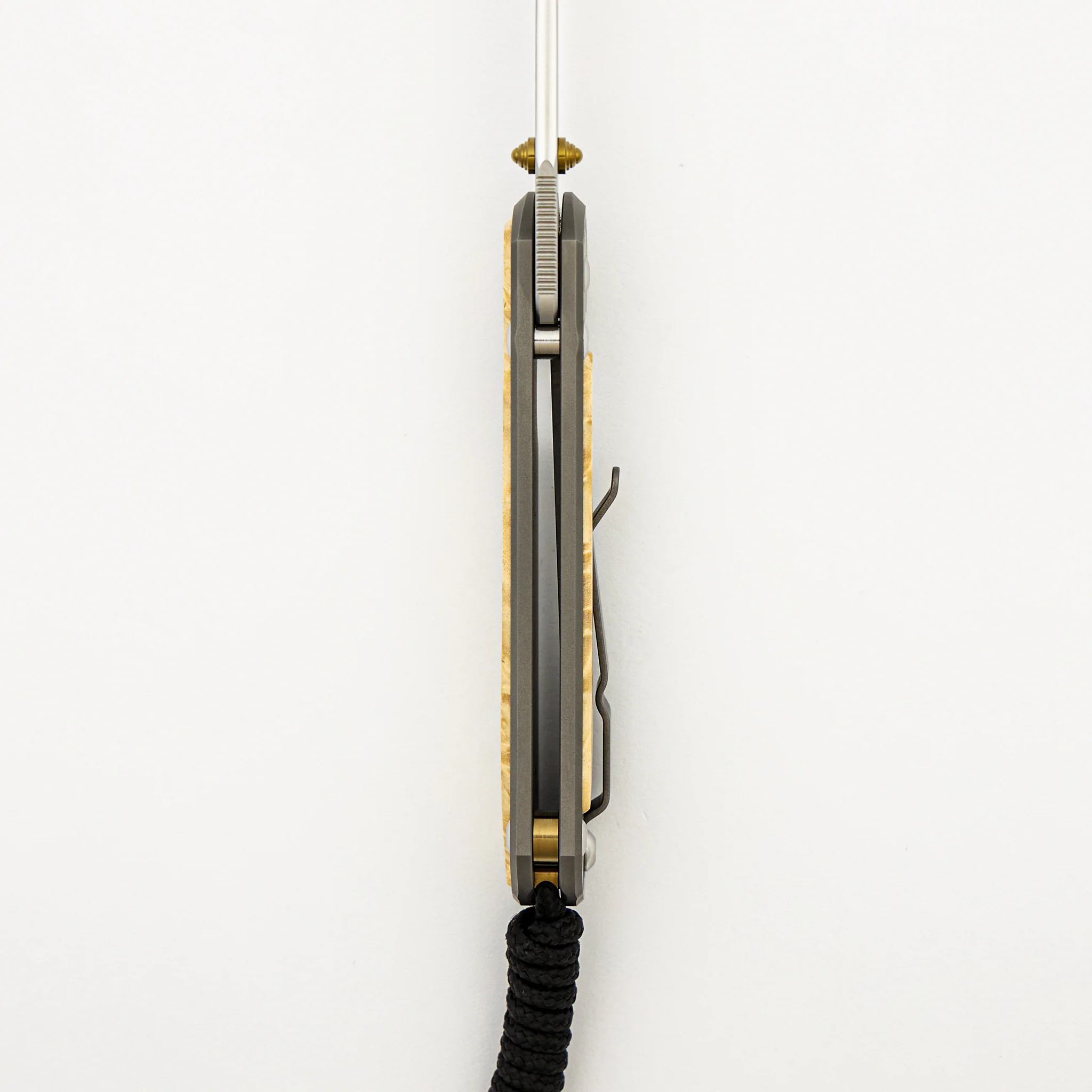 Small Sebenza 31 - Box Elder Inlay - Insingo CPM MagnaCut Blade - Gold Double Thumb Lugs - Image 7