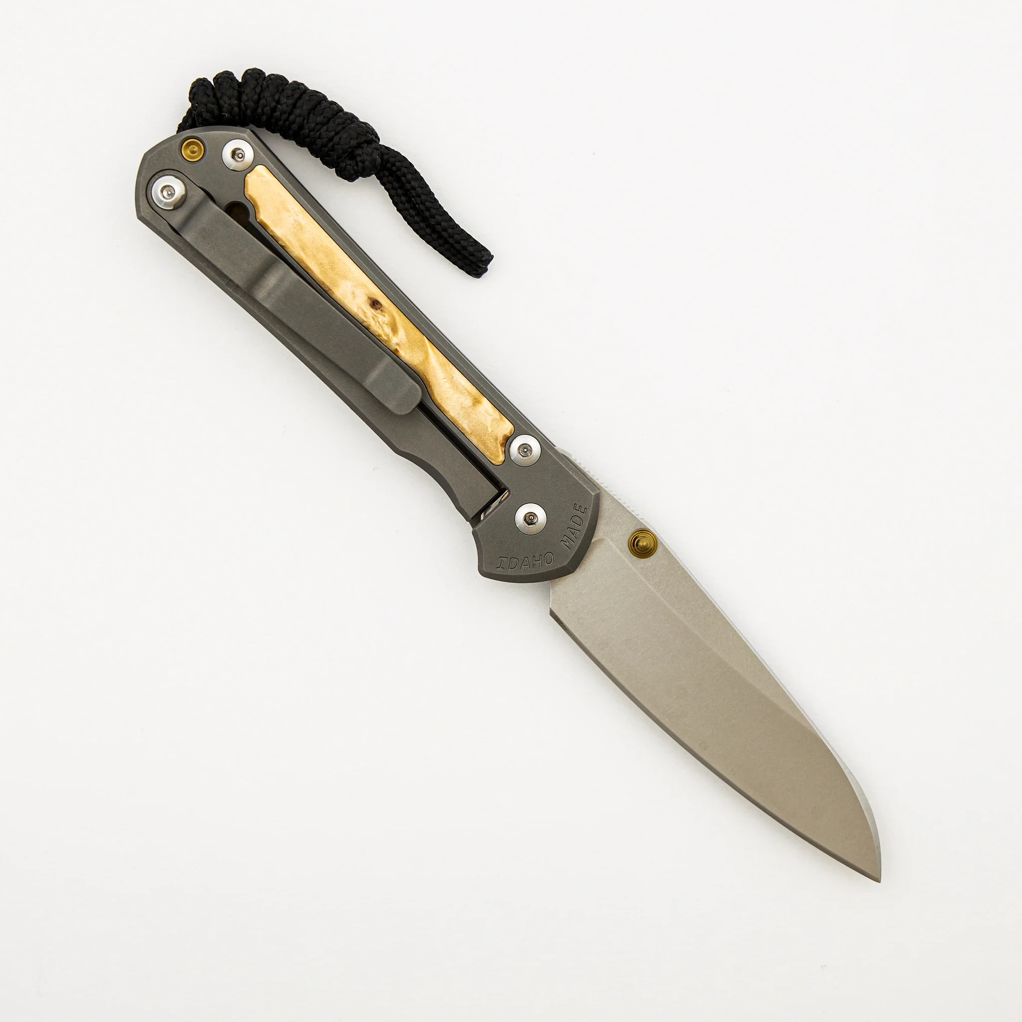 Small Sebenza 31 - Box Elder Inlay - Insingo CPM MagnaCut Blade - Gold Double Thumb Lugs - Image 9