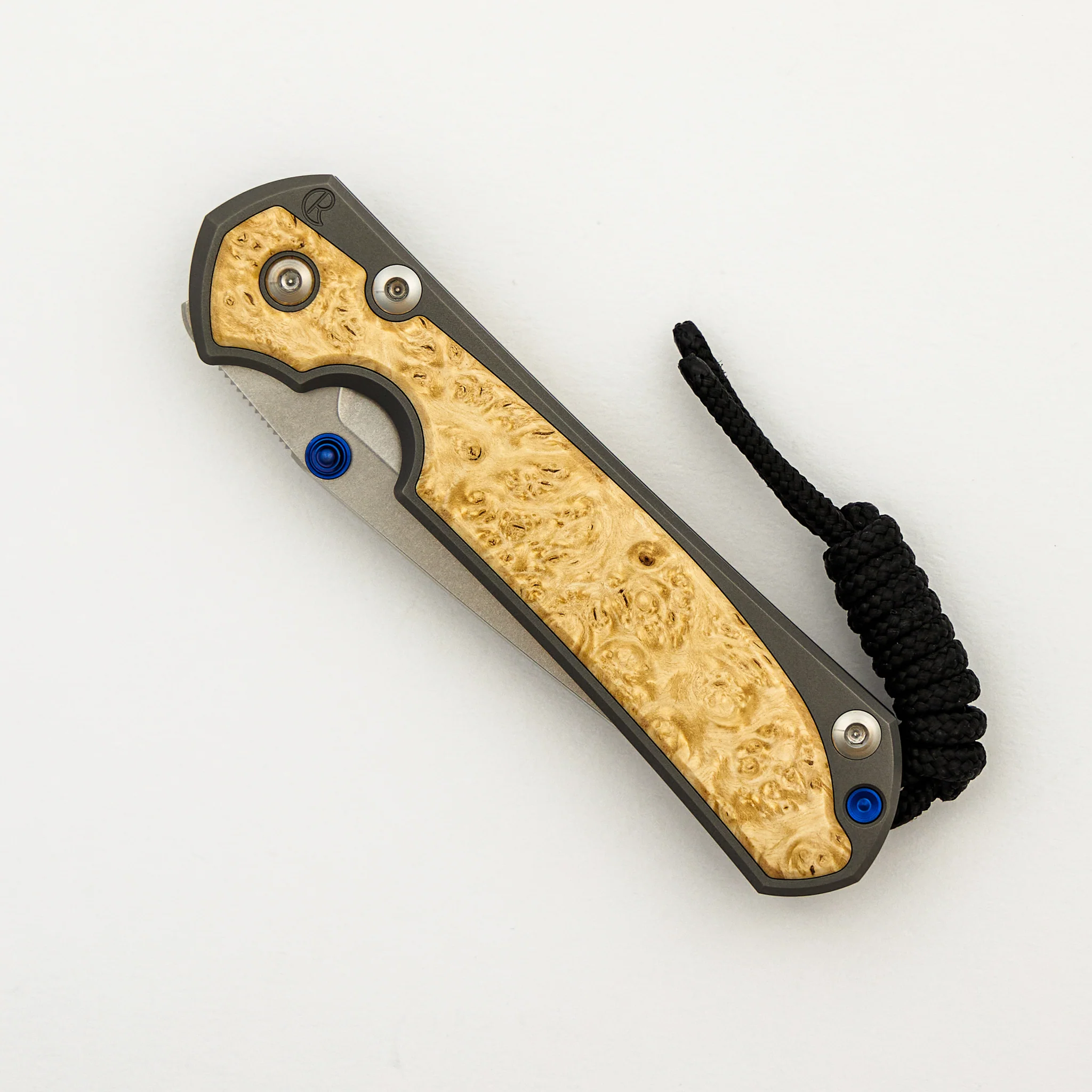 Small Sebenza 31 - Box Elder Inlay - Tanto CPM MagnaCut Blade - Blue Double Thumb Lugs - Image 10