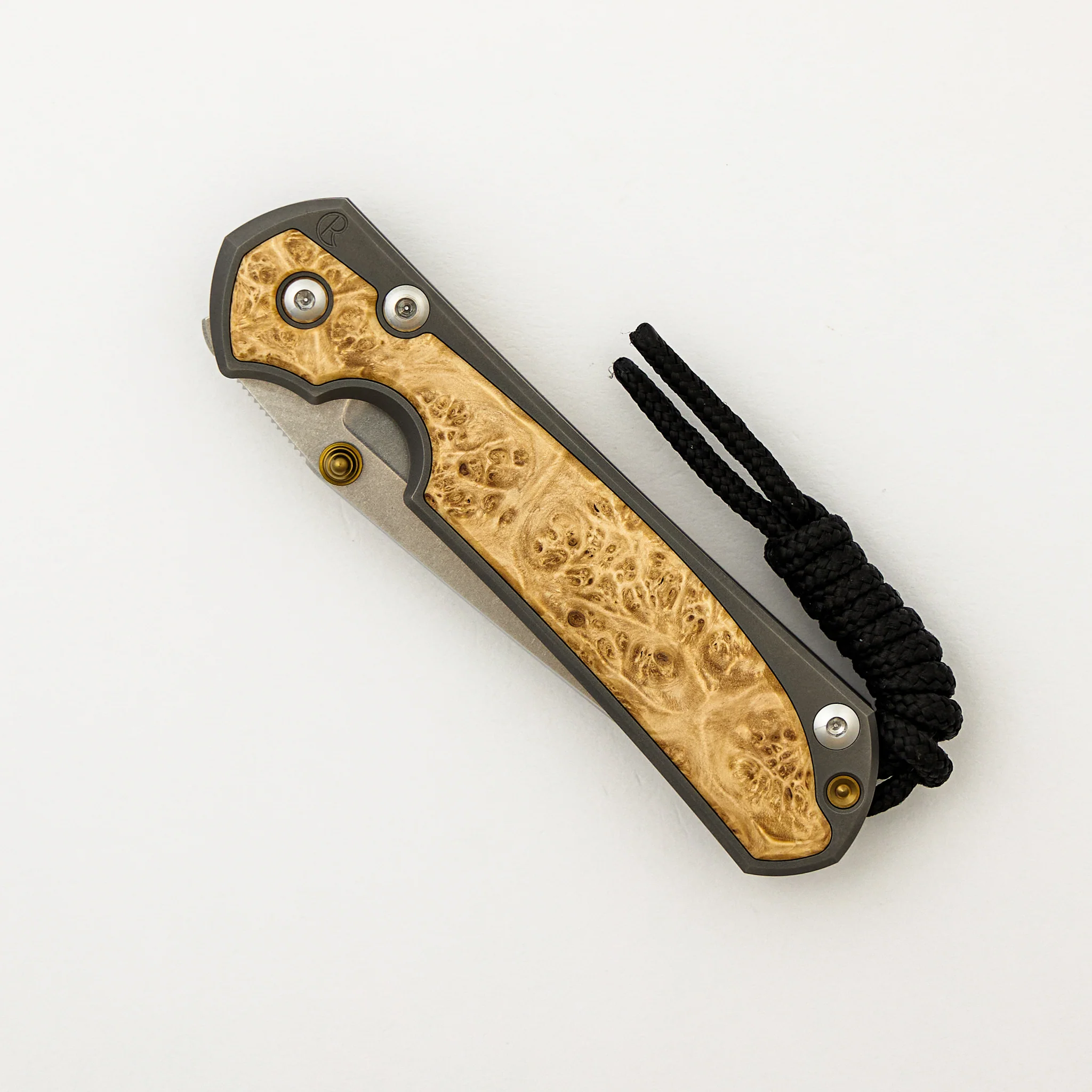 Small Sebenza 31 - Box Elder Inlay - Tanto CPM MagnaCut Blade - Gold Double Thumb Lugs - Image 10