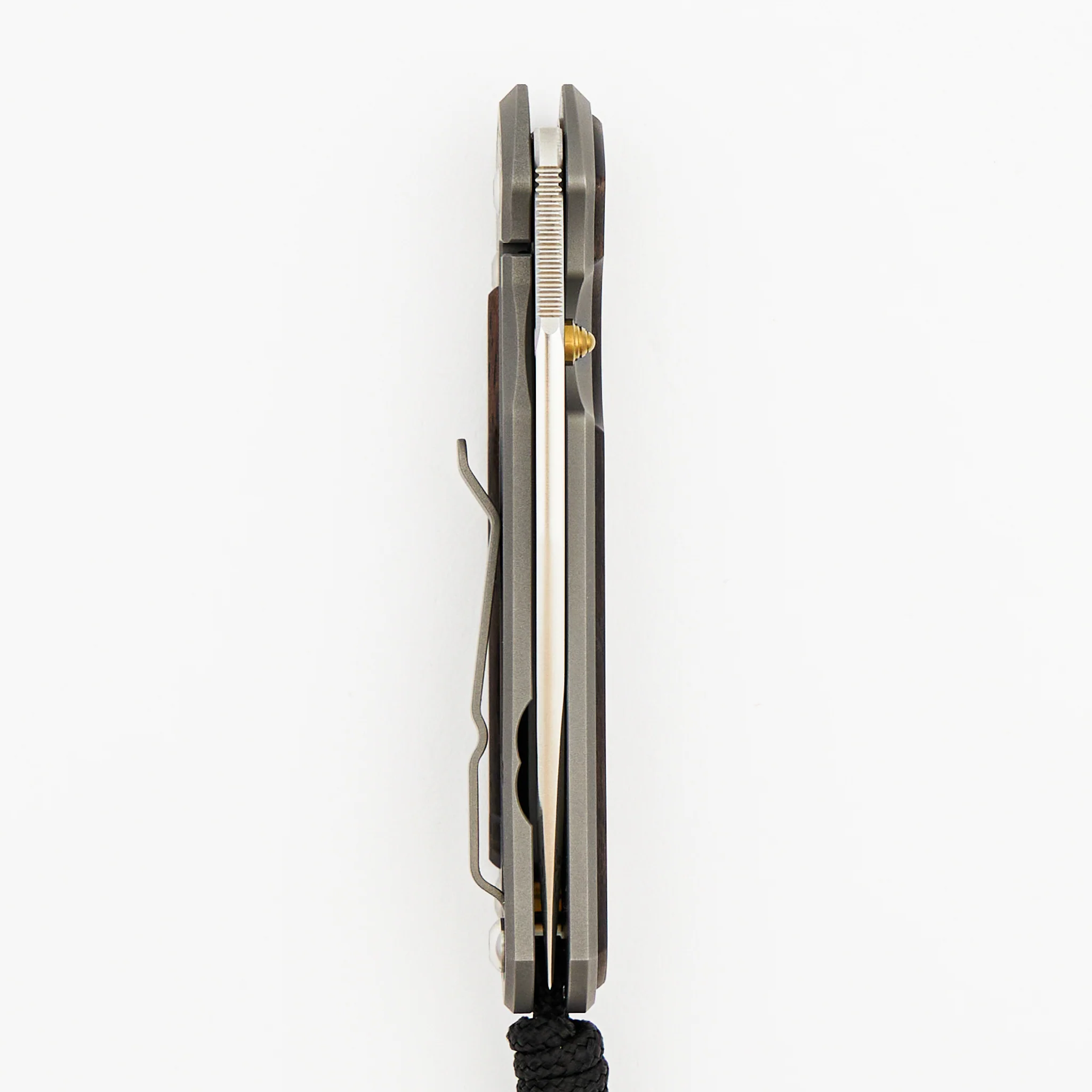 Small Sebenza 31 Macassar Ebony Inlay - Drop Point CPM MagnaCut Blade - Gold Single Thumb Lug - Image 12