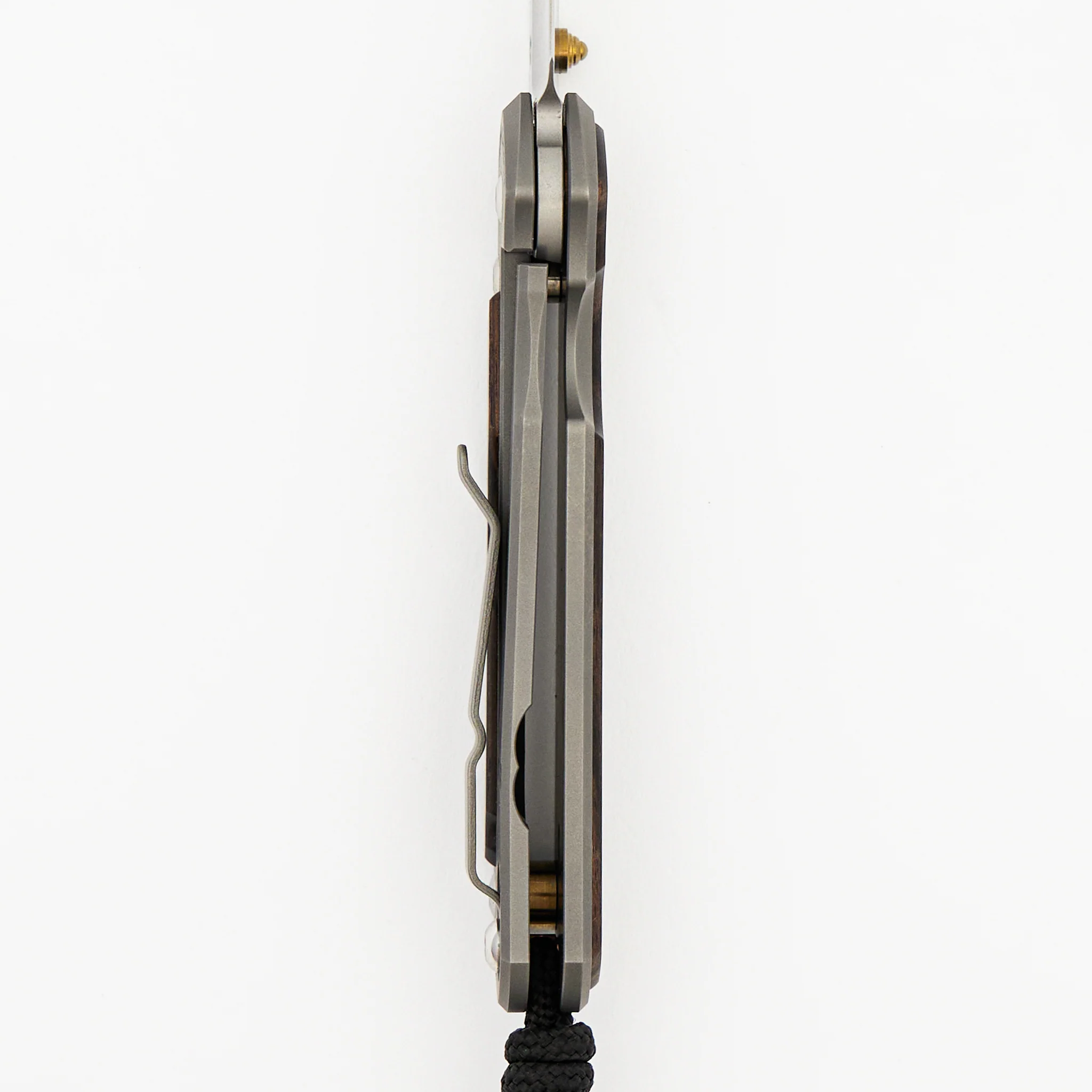 Small Sebenza 31 Macassar Ebony Inlay - Drop Point CPM MagnaCut Blade - Gold Single Thumb Lug - Image 34