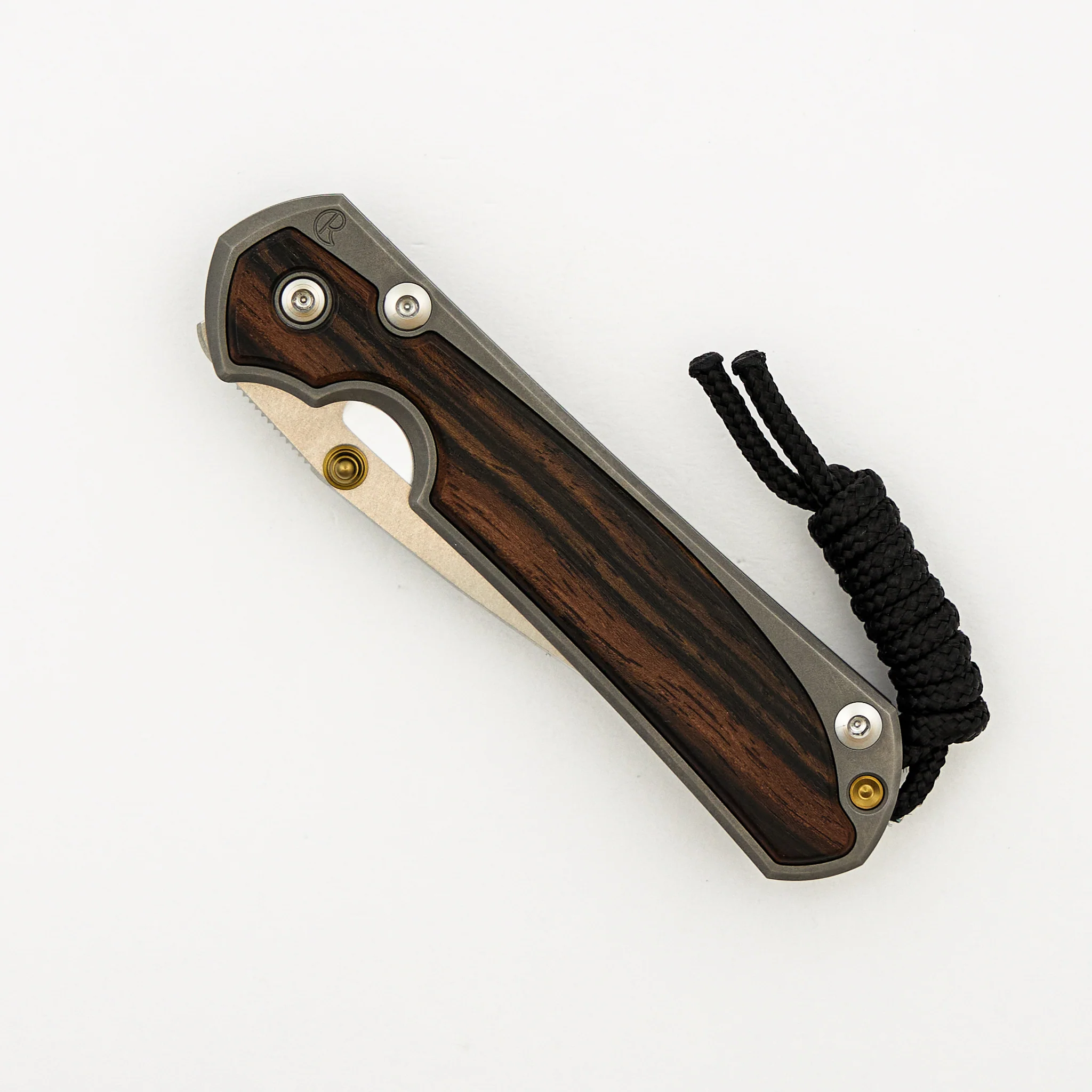 Small Sebenza 31 - Macassar Ebony Inlay - Drop Point Polished CPM MagnaCut Blade - Gold Double Thumb Lugs - Image 10
