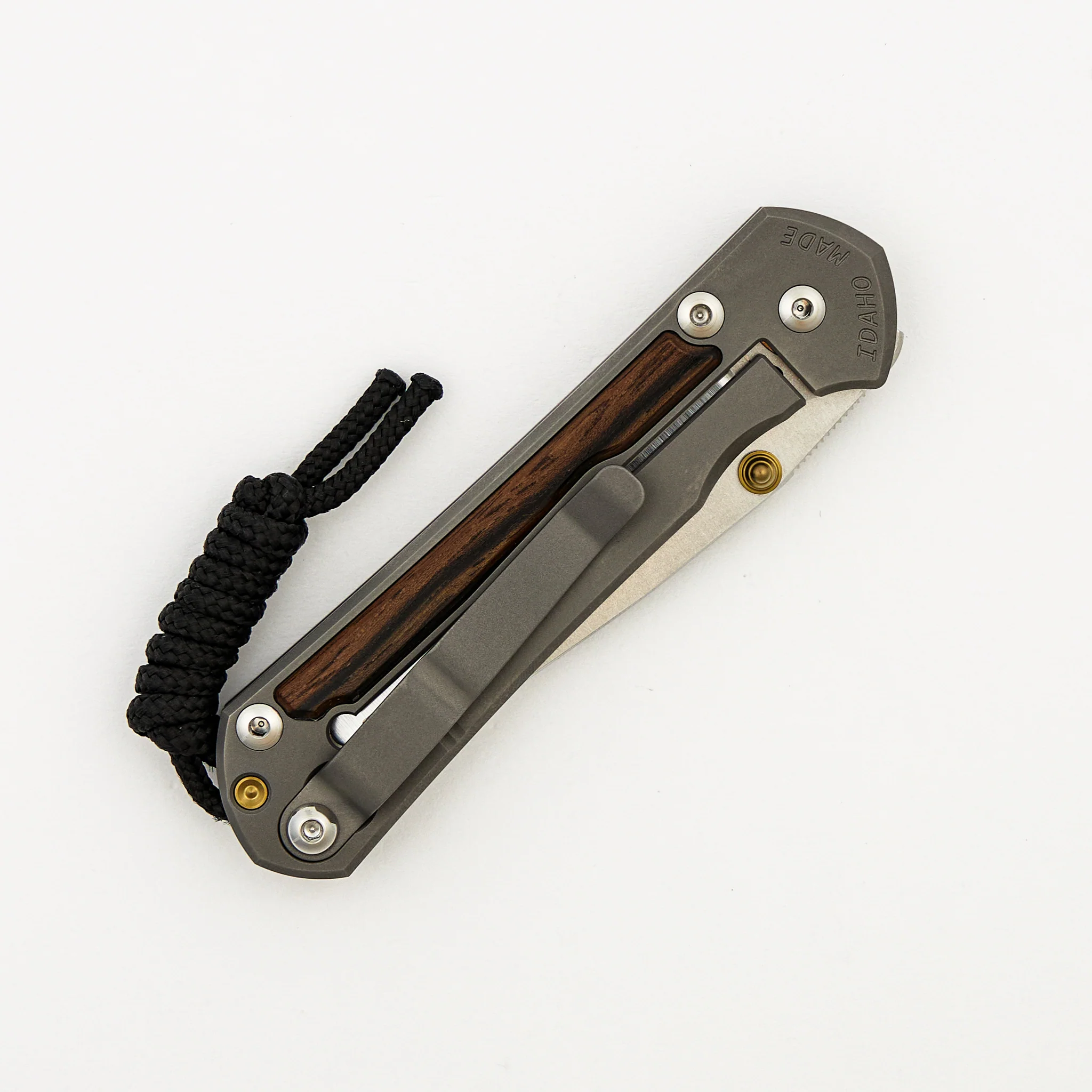 Small Sebenza 31 - Macassar Ebony Inlay - Drop Point Polished CPM MagnaCut Blade - Gold Double Thumb Lugs - Image 11