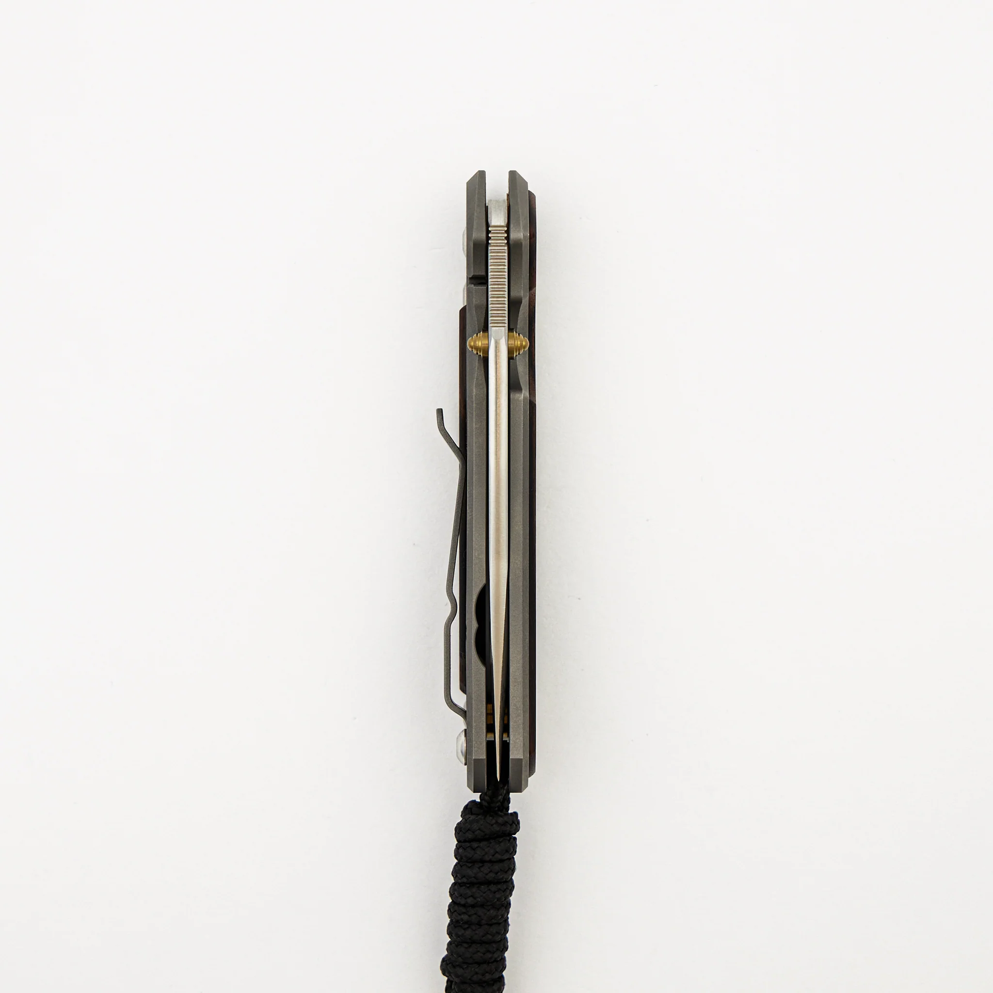 Small Sebenza 31 - Macassar Ebony Inlay - Drop Point Polished CPM MagnaCut Blade - Gold Double Thumb Lugs - Image 12