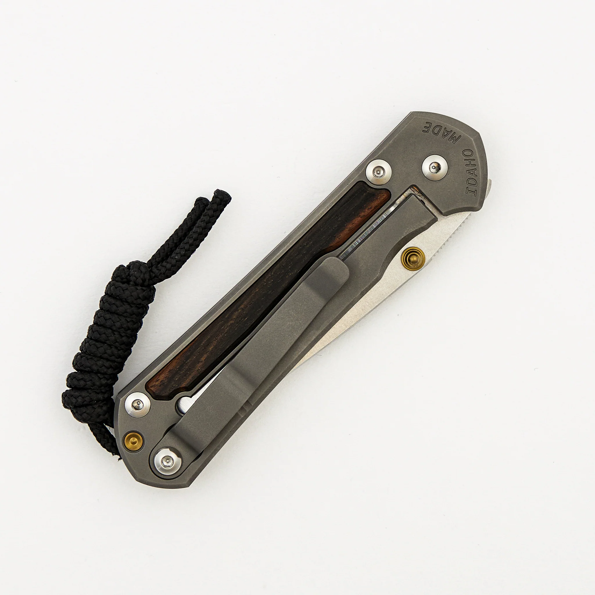 Small Sebenza 31 - Macassar Ebony Inlay - Drop Point Polished CPM MagnaCut Blade - Gold Double Thumb Lugs - Image 4