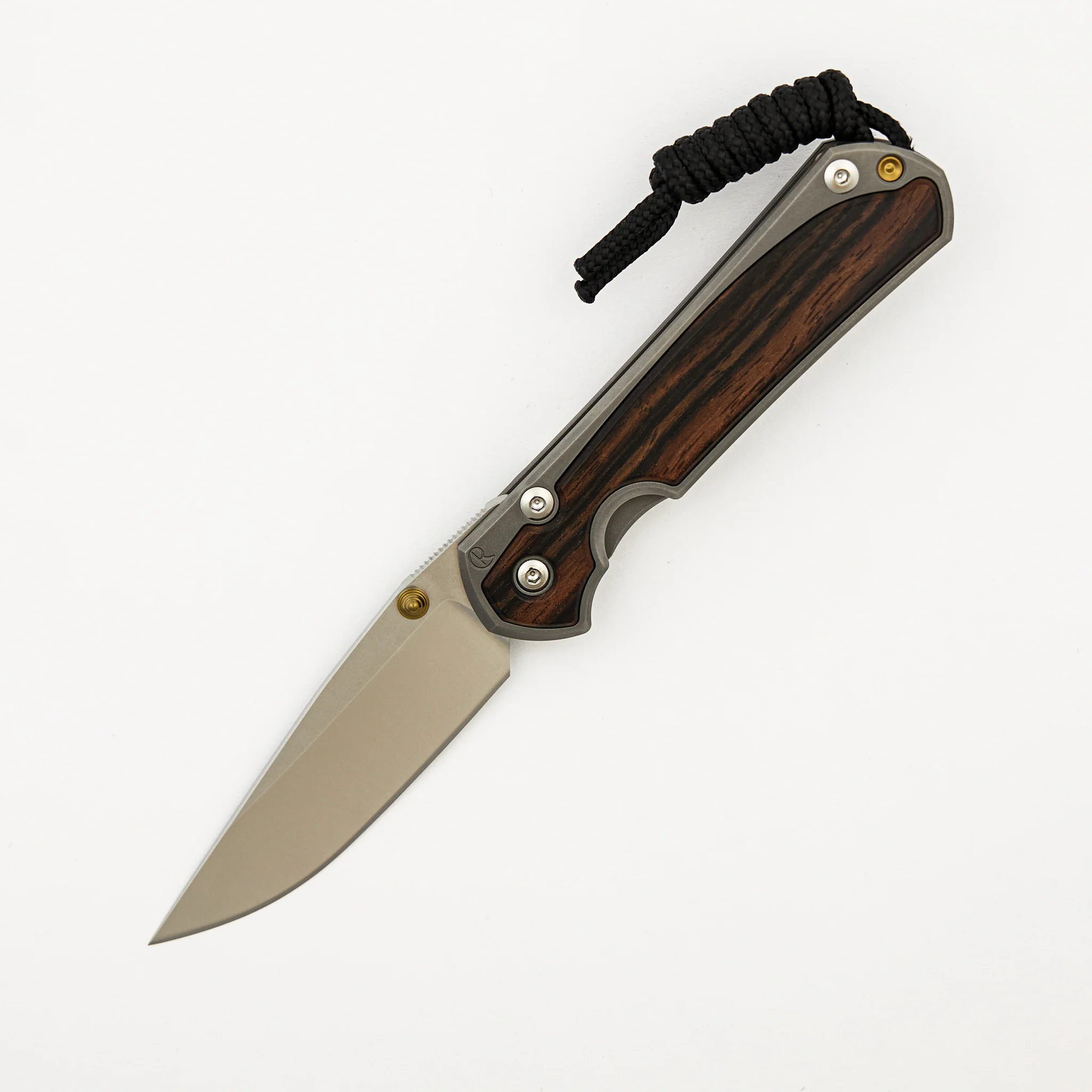 Small Sebenza 31 - Macassar Ebony Inlay - Drop Point Polished CPM MagnaCut Blade - Gold Double Thumb Lugs - Image 8