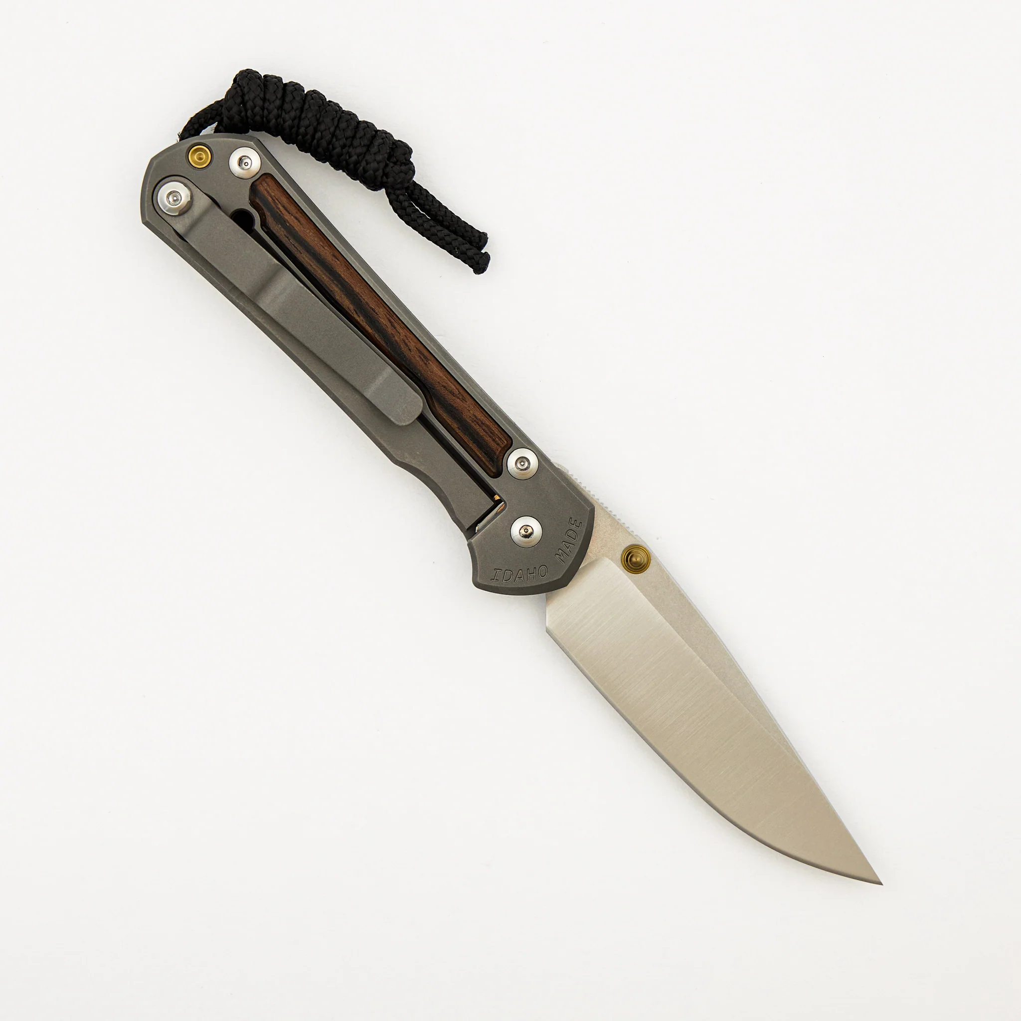 Small Sebenza 31 - Macassar Ebony Inlay - Drop Point Polished CPM MagnaCut Blade - Gold Double Thumb Lugs - Image 9