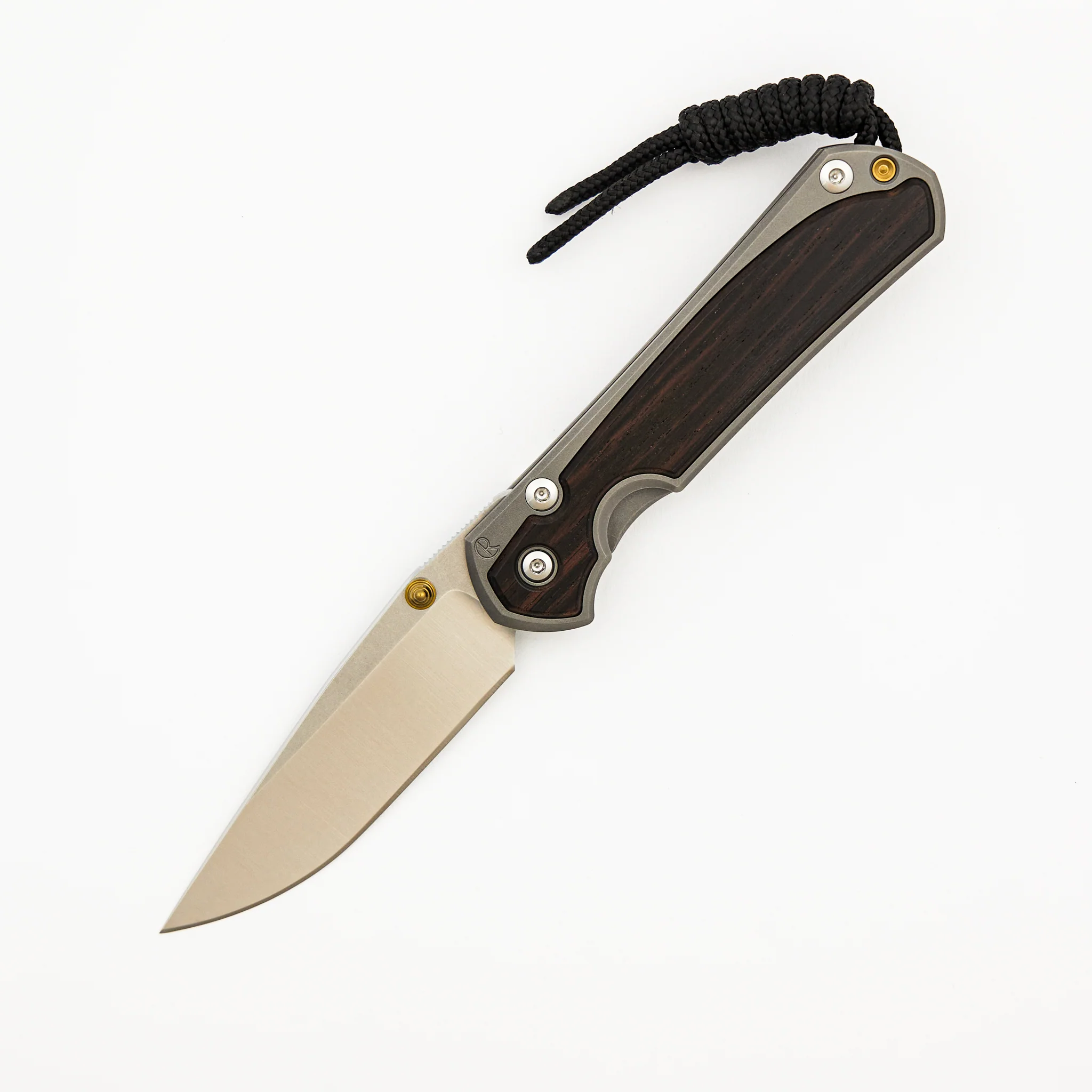 Small Sebenza 31 - Macassar Ebony Inlay - Drop Point Polished CPM MagnaCut Blade - Gold Single Thumb Lug - Image 29
