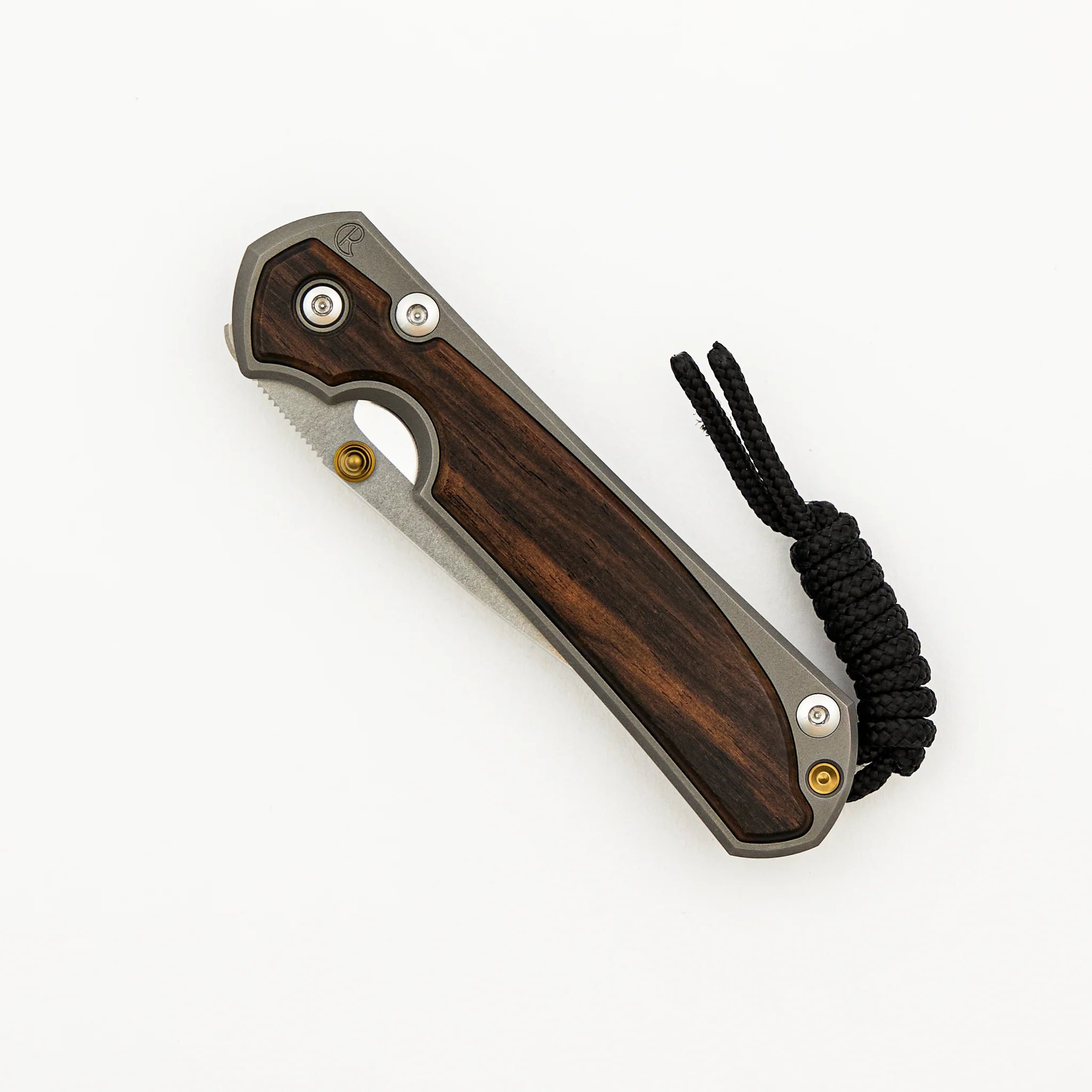 Small Sebenza 31 - Macassar Ebony Inlay - Drop Point Polished CPM MagnaCut Blade - Gold Single Thumb Lug - Image 3