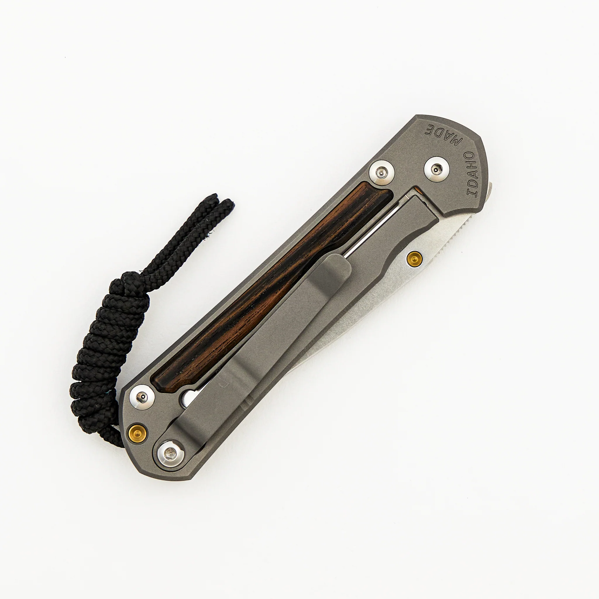 Small Sebenza 31 - Macassar Ebony Inlay - Drop Point Polished CPM MagnaCut Blade - Gold Single Thumb Lug - Image 4