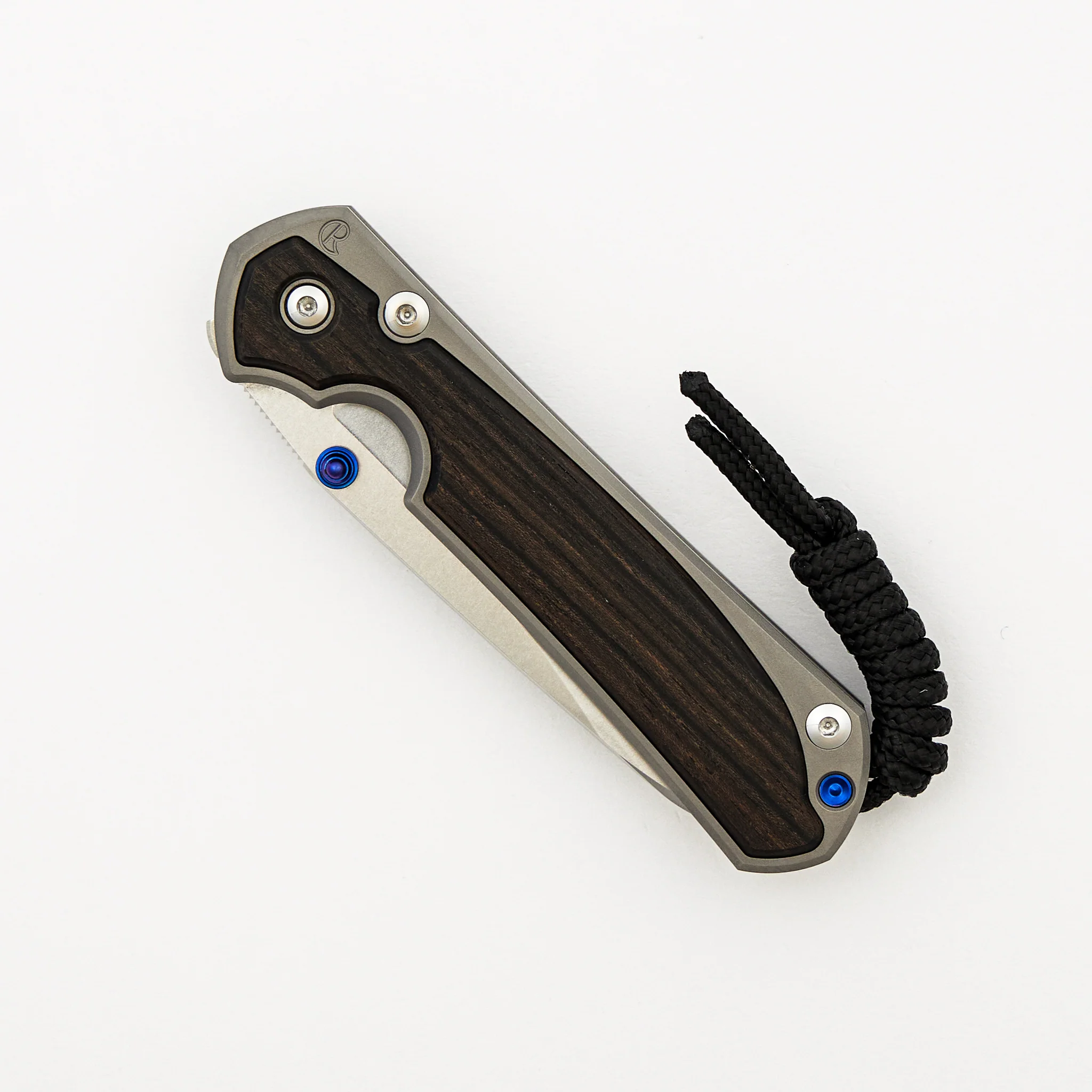 Small Sebenza 31 - Macassar Ebony Inlay - Insingo CPM MagnaCut Blade - Blue Double Thumb Lugs - Image 3