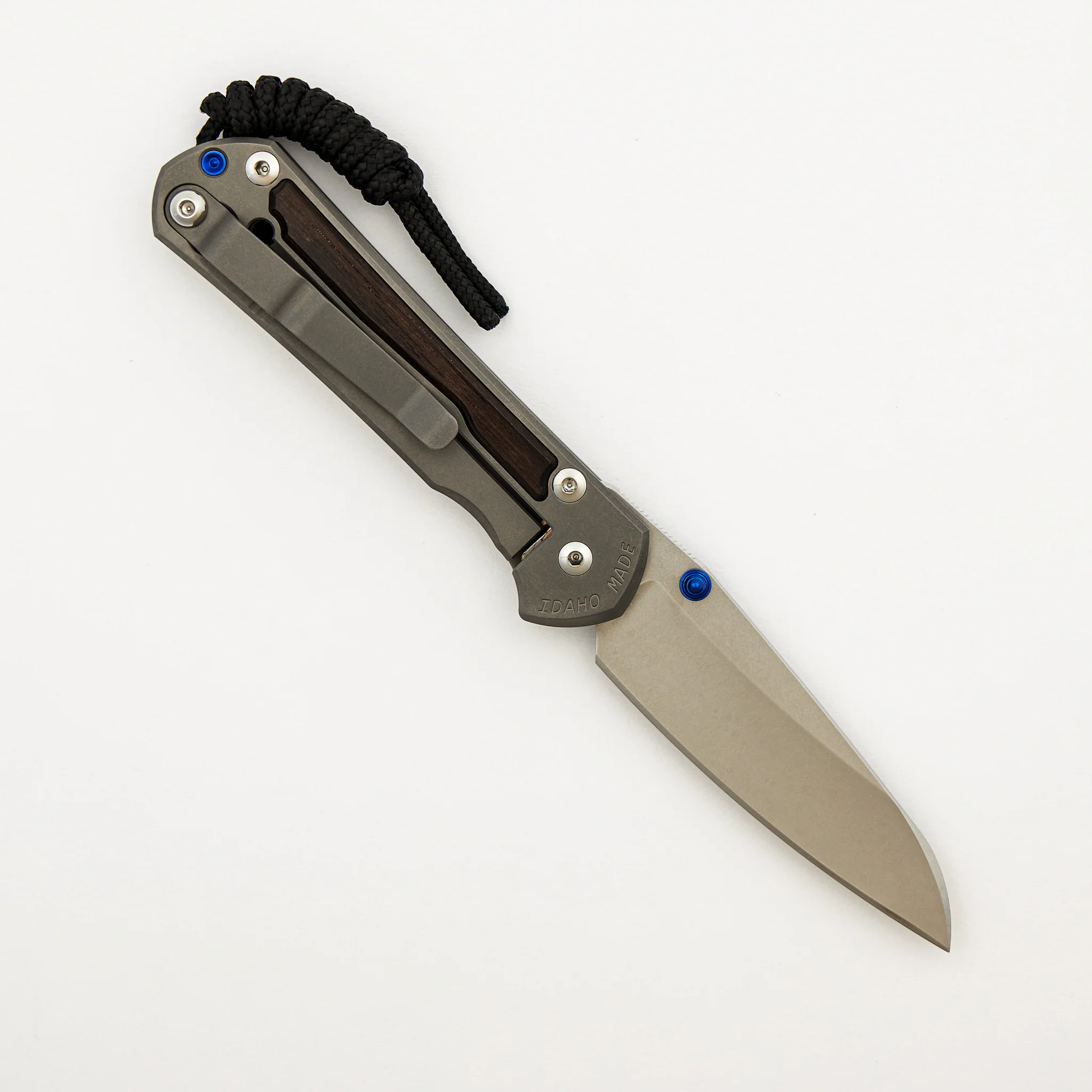 Small Sebenza 31 - Macassar Ebony Inlay - Insingo CPM MagnaCut Blade - Blue Double Thumb Lugs - Image 9